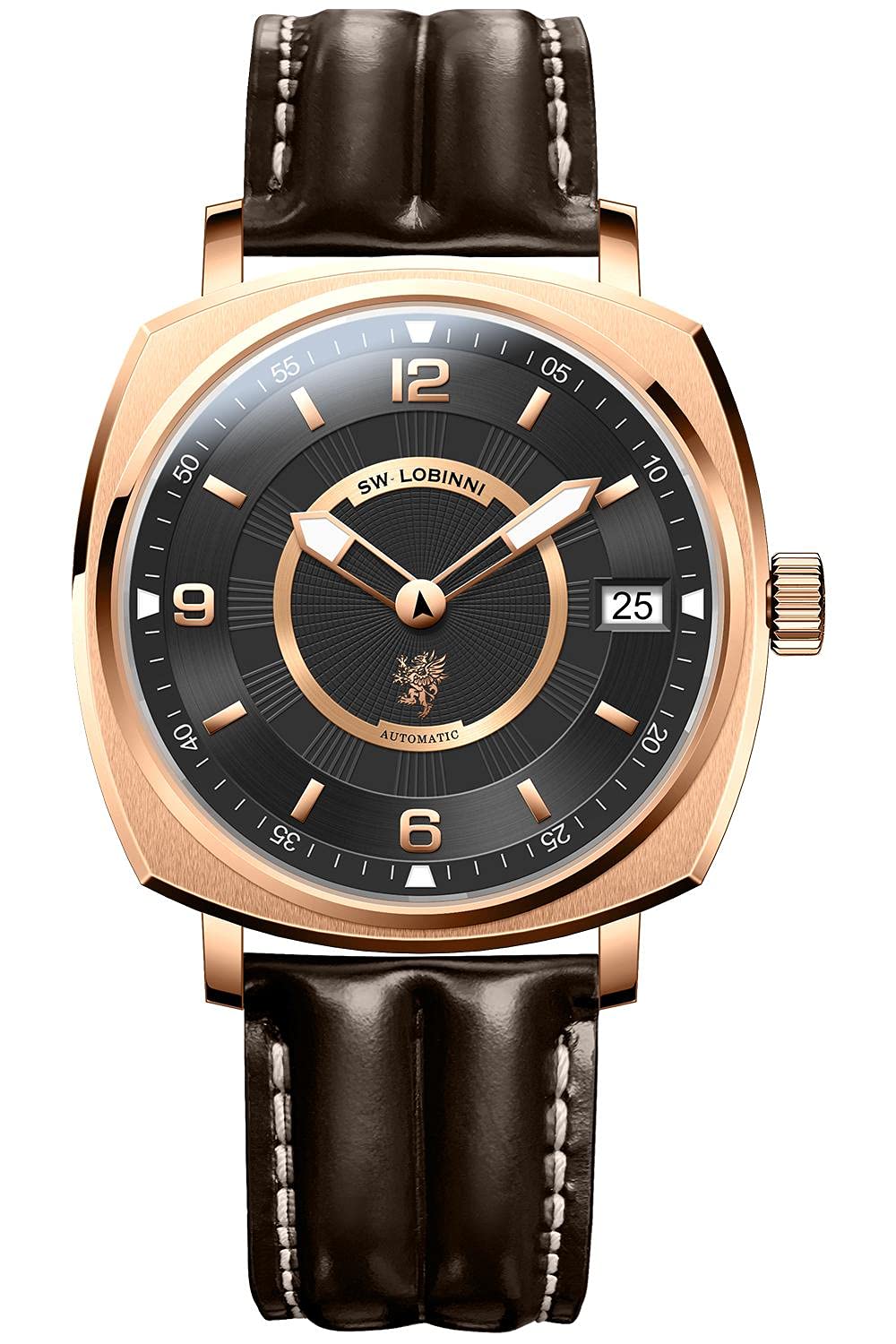 LOBINNI Men's Square Automatic Mechanical Watch - Luxury Analog Calendar Timepiece for Business & Casual Wear | Top Brand Stainless Steel Dress Watch for Office, Meetings & Everyday Use