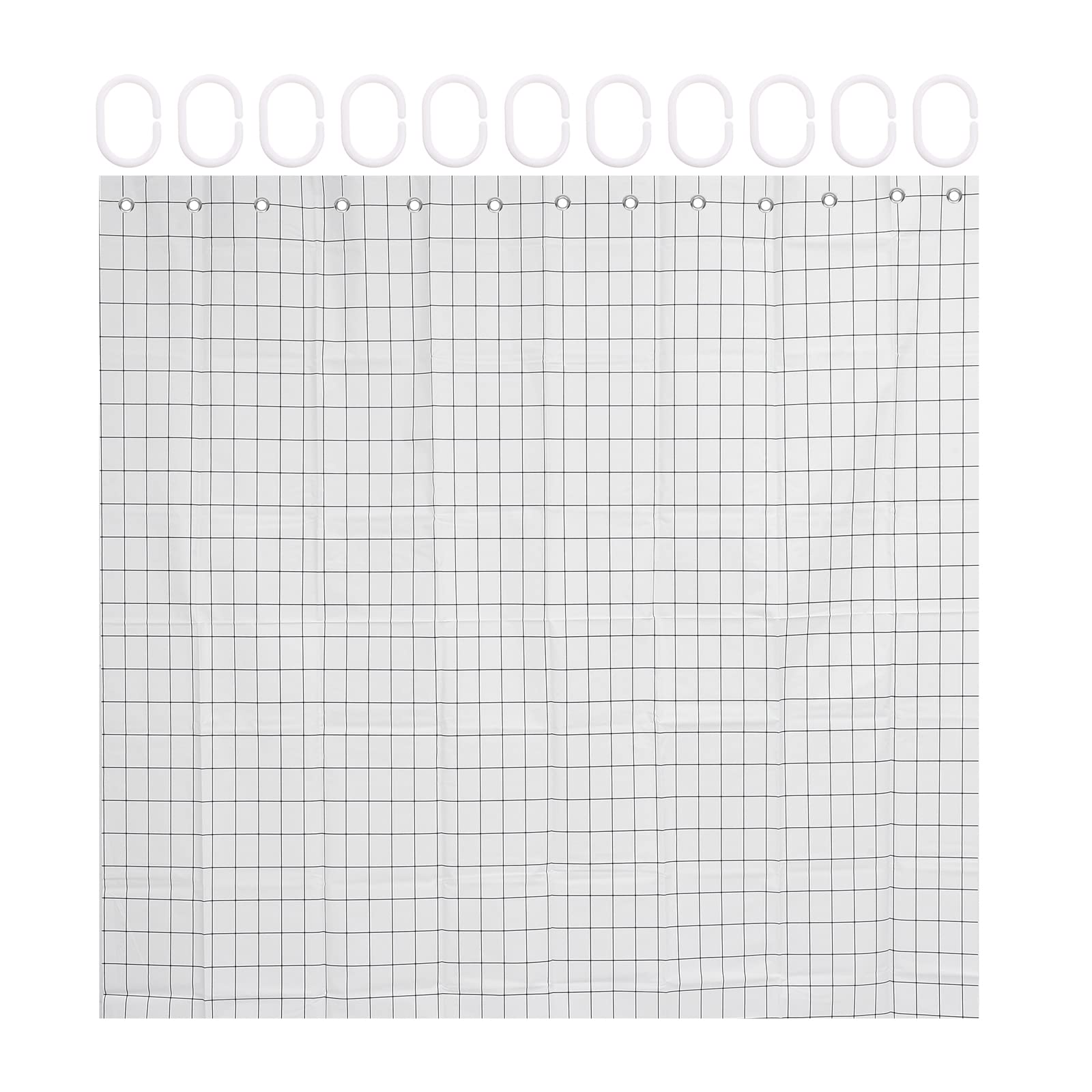 Printed Black and White Grid Shower Curtain Set - Waterproof Bathroom Decor with Hooks - Modern Geometric Design for Small & Large Showers - Perfect for Apartments, Guest Bathrooms, and Dorm Rooms