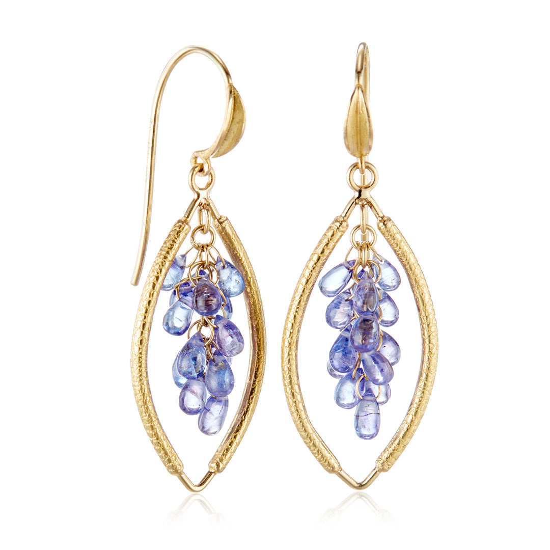 Exquisite Tanzanite Open Shape Cluster Earrings – Elegant Handmade Jewelry for Women | Perfect for Weddings, Parties & Special Occasions