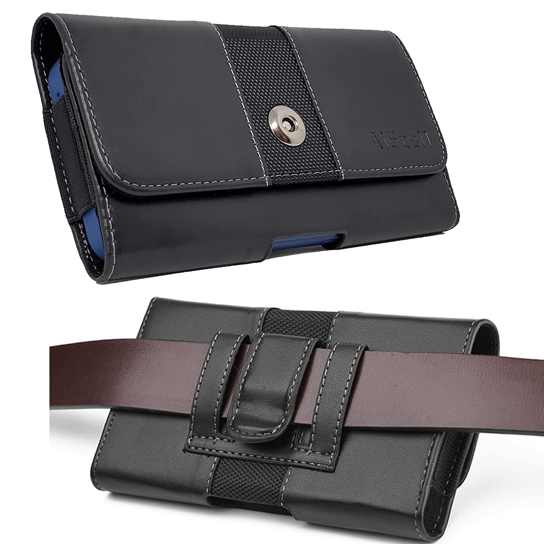 Premium Black Pebbled Leather Horizontal Clip Holster Case for iPhone 16 Pro Max/16 Plus/15 Pro Max/15 Plus/14 Plus/14 Pro Max/13 Pro Max/12 Pro Max - Slim Protective Pouch with Belt Clip | Perfect for Work, Travel & Outdoor Activities