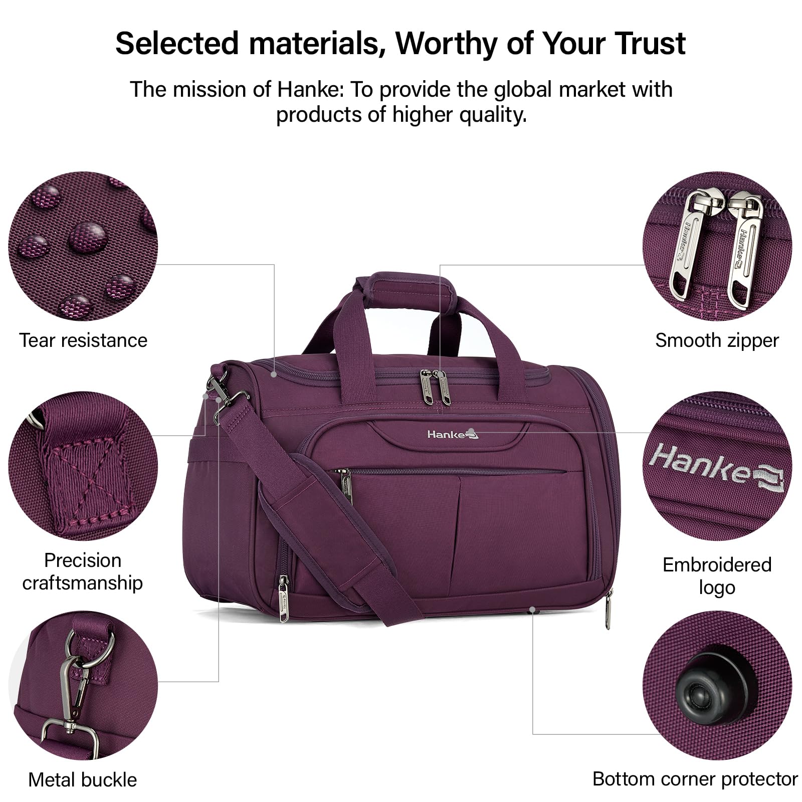 Hanke Foldable Underseat Carry-On Luggage Bag for Women & Men - Lightweight Softside Travel Tote Bag - Perfect Personal Item for Flights, Crew & Overnight Trips (Purple) | Ideal for Business Travel, Weekend Getaways & Airplane Cabin Storage