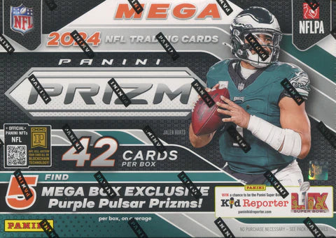 2024 Panini Prizm Football Hobby Mega Box with Purple Pulsar Prizms - Premium Trading Cards for NFL Collectors & Fantasy Football Fans - Perfect for Sports Memorabilia Collections & Game Room Displays