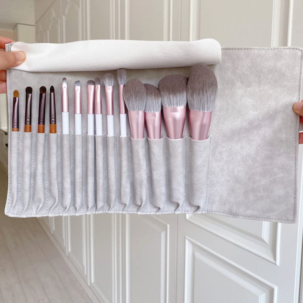 FRCOLOR Foldable Makeup Brush Case - Travel Cosmetic Brush Organizer with Imitation Suede, Portable Roll-Up Bag for Makeup Brushes & Beauty Tools - Perfect for Travel, Home Storage & Professional Use