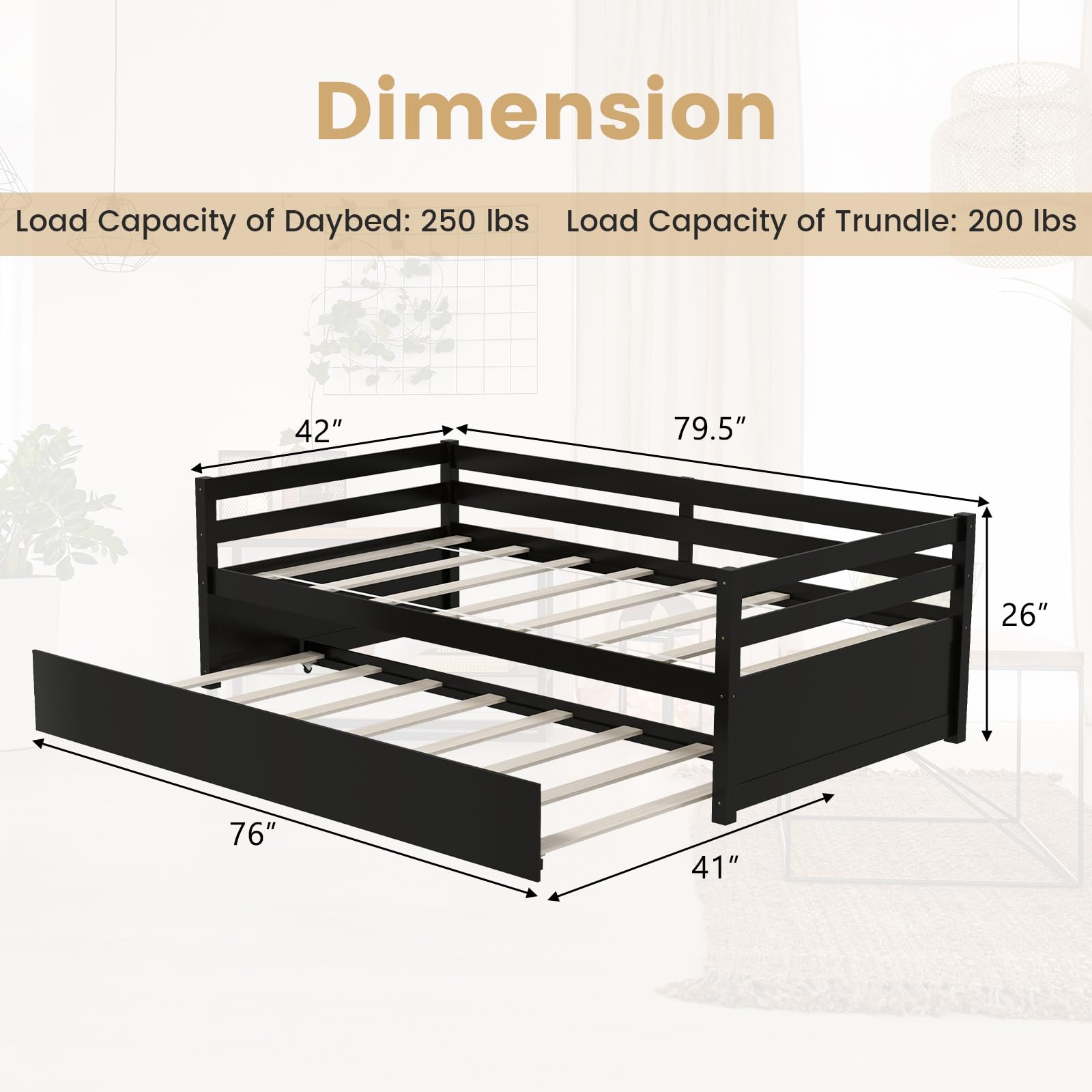 KOMFOTT Twin Size Wooden Daybed Frame with Trundle - No Box Spring Needed Sofa Bed for Guest Room, Kids Room & Living Room - Perfect for Sleepovers, Space Saving & Extra Guest Accommodation