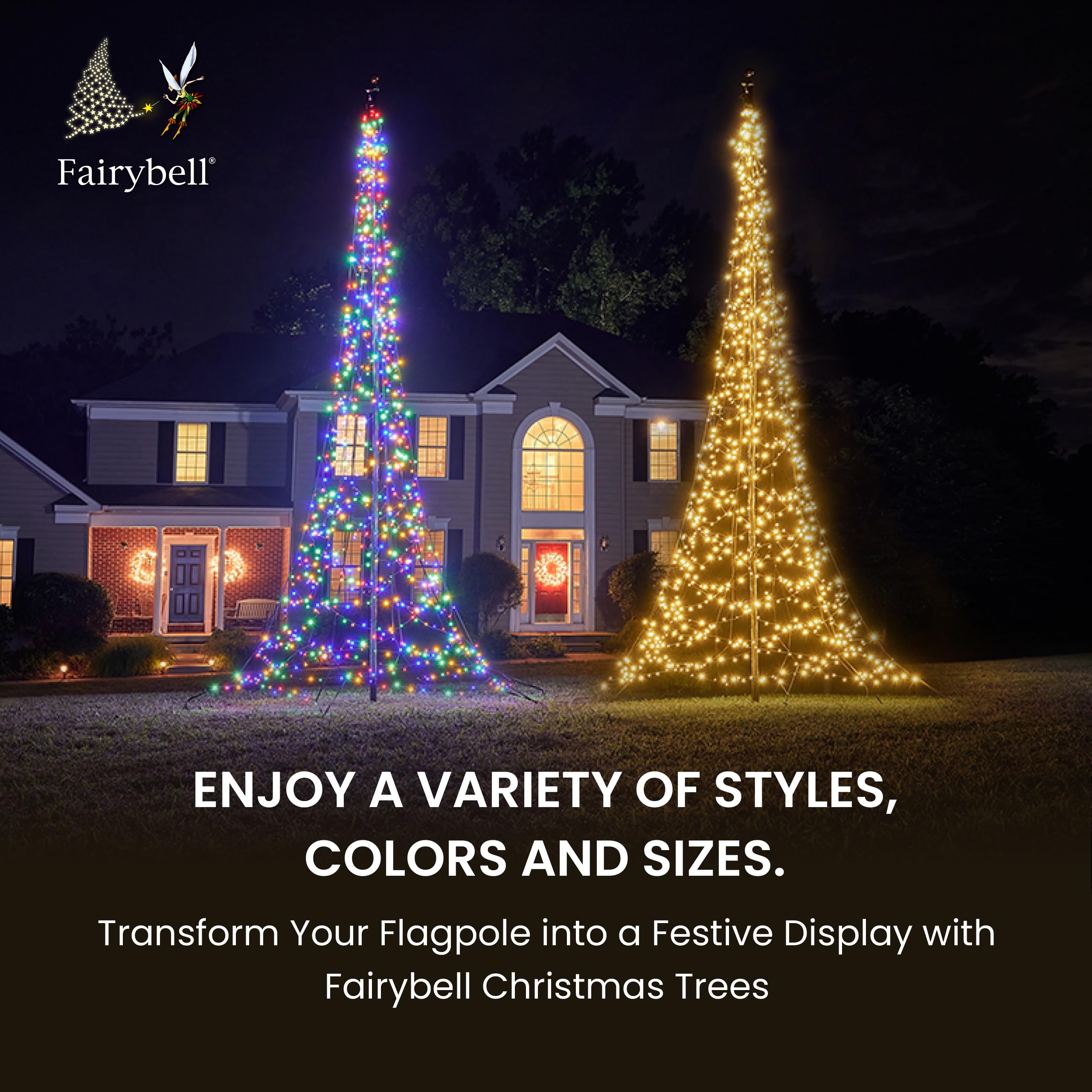 Fairybell 20ft LED Christmas Tree with 900 Warm White Lights - Outdoor Flagpole Christmas Decor for Holiday Yard & Garden Decoration - Perfect for Existing Flagpoles