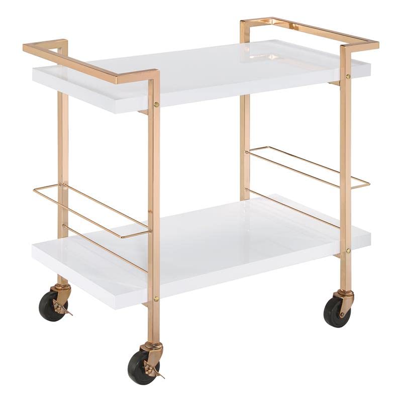 OS Home & Office Furniture Alios Serving Cart with White Gold Frame - Perfect for Kitchen, Dining Room, Bar & Outdoor Entertaining