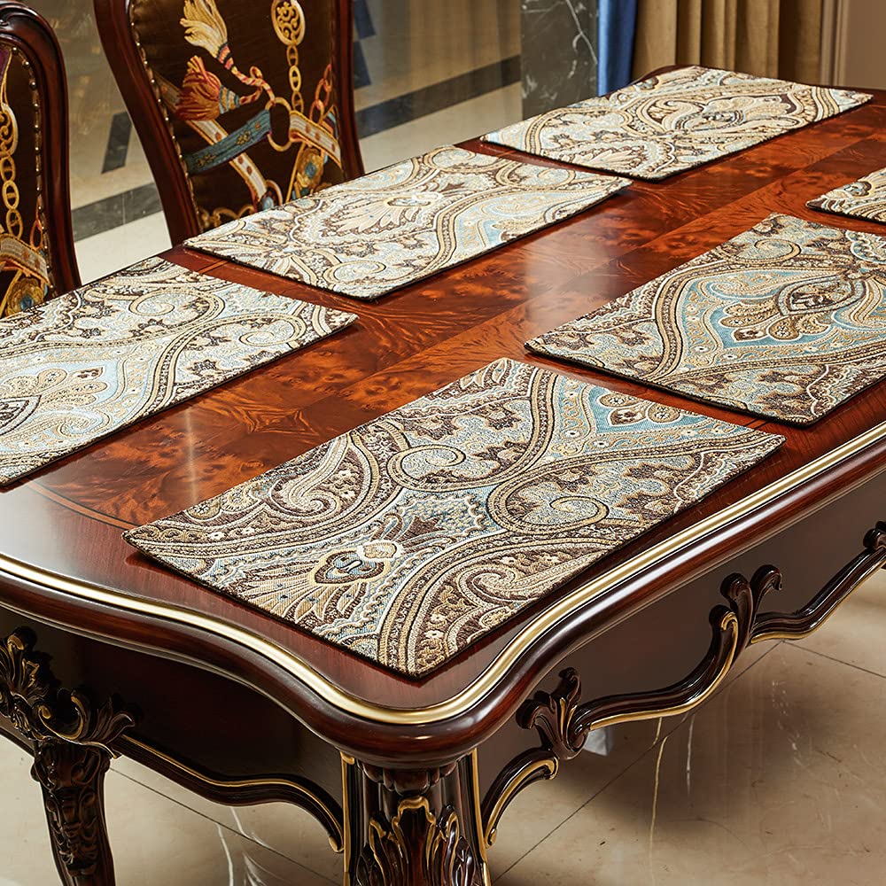 Luxury Retro Fabric Placemats Set of 6 - Machine Washable, Non-Slip & Heat Resistant - Elegant Dining Table Mats for Indoor Use (Coffee Brown) - Perfect for Dinner Parties, Holiday Gatherings & Everyday Meals