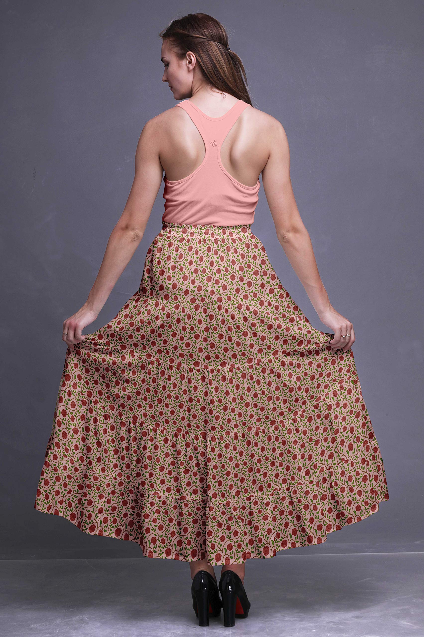 Boho Printed Maxi Skirts for Women - 5-Tier Long Cotton Skirt with Floral Design - Perfect for Summer, Beach, and Casual Outfits
