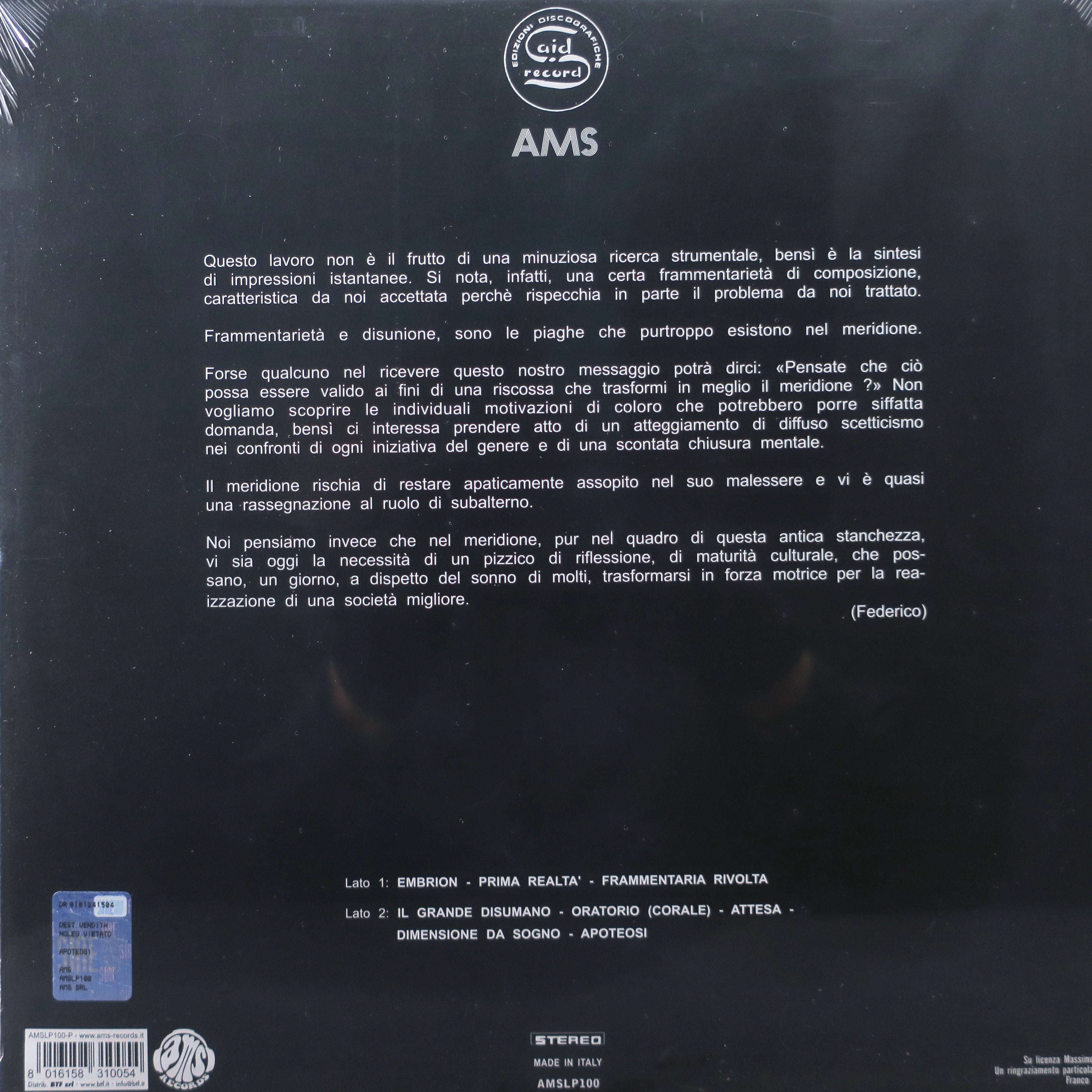 APOTEOSI Self-Titled 180g Clear Purple Vinyl LP (1975 Progressive Rock) - Perfect for Vinyl Collectors & Music Enthusiasts