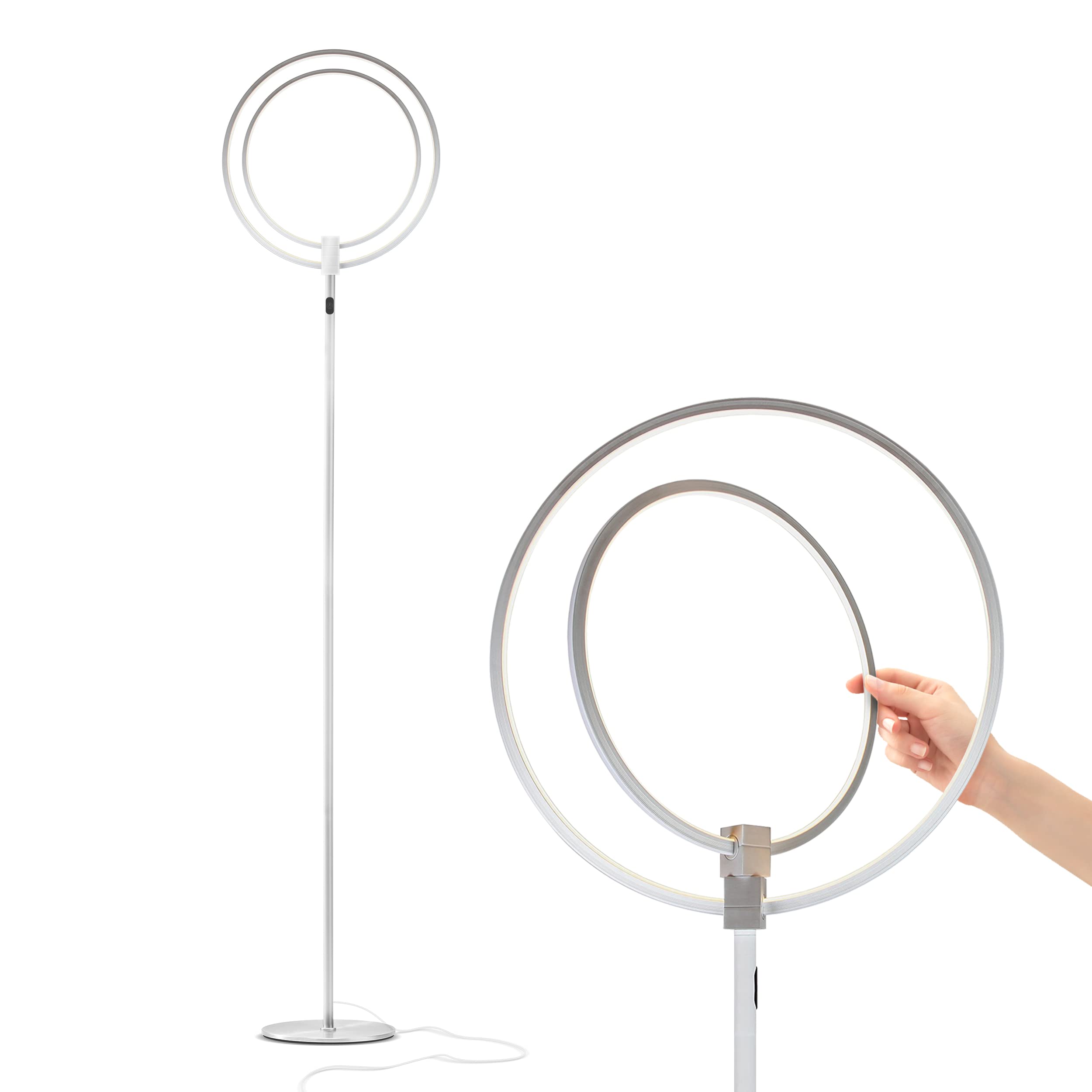 Brightech Eclipse Dimmable LED Floor Lamp - Modern Torchiere Standing Lamp for Living Room & Office - Super Bright Adjustable Tall Lamp with Remote Control - Silver - Perfect for Reading, Working & Home Decor
