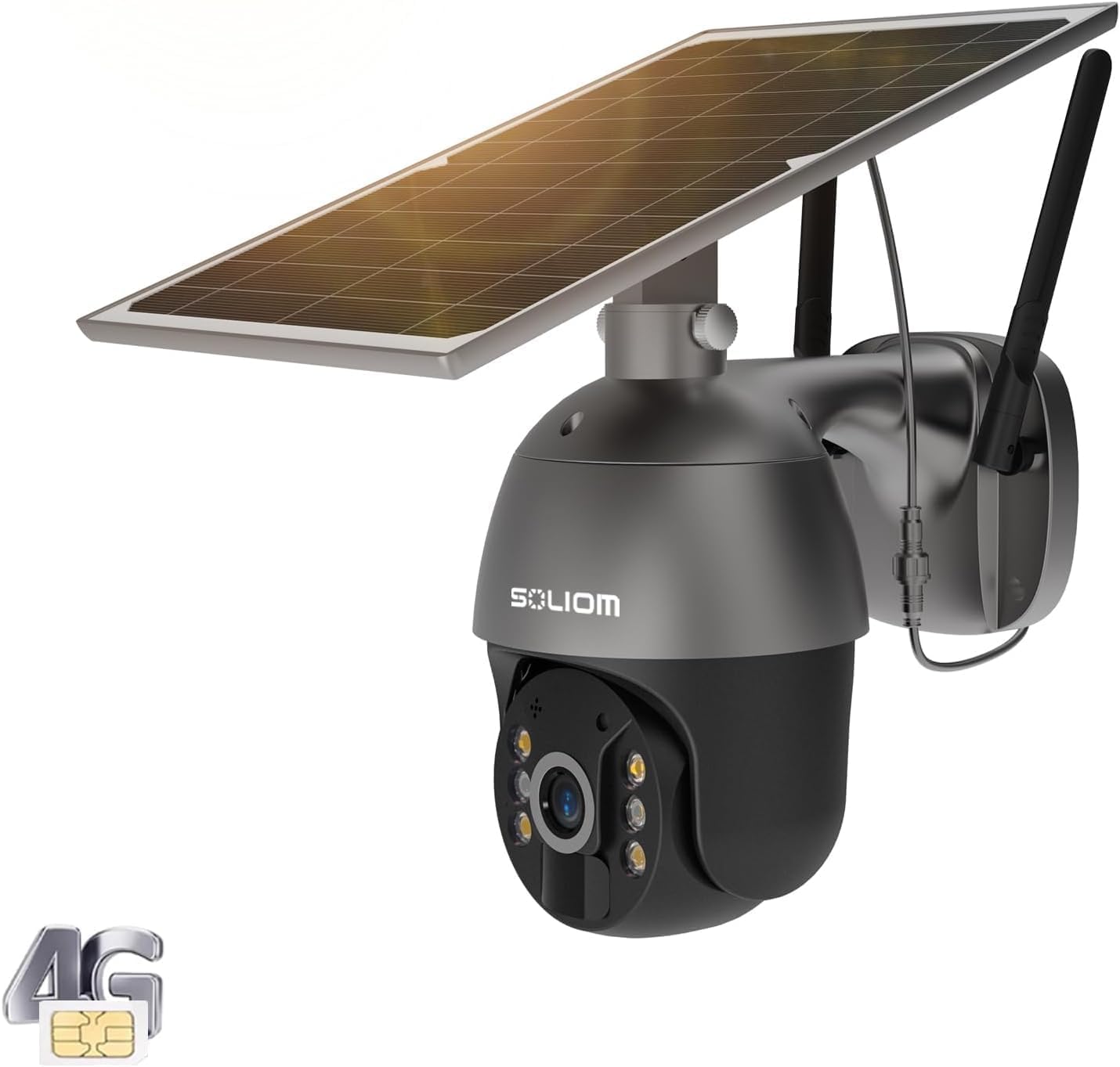 SOLIOM S600 3G/4G LTE Outdoor Solar Security Camera - Wireless 360° Pan Tilt, 1080p Night Vision, 2-Way Audio, PIR Motion Sensor, No WiFi Needed - Perfect for Home, Farm & Business Surveillance (Euro Version)