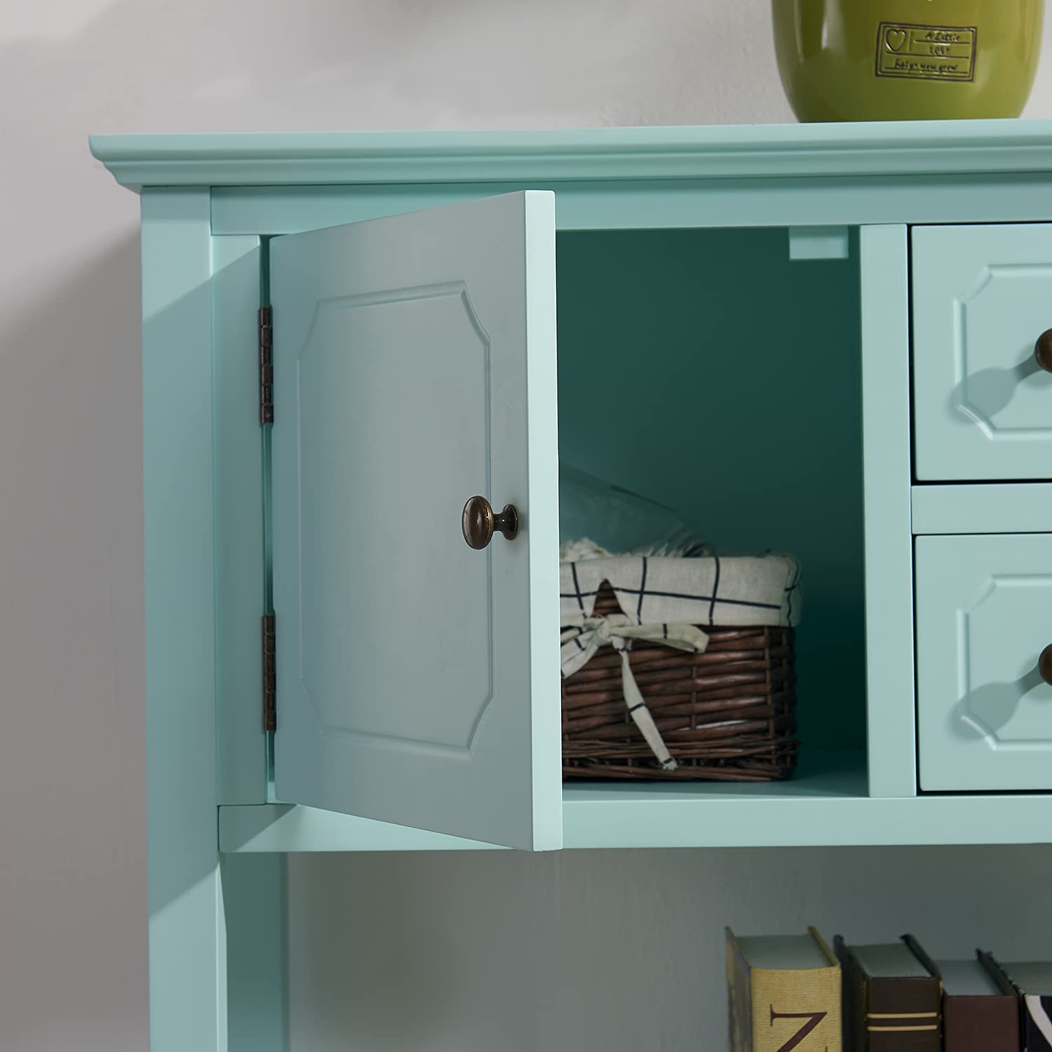 Modern Solid Wood Console Table with 2 Cabinets & 2 Drawers - Entryway Sofa Table with Storage Shelf - Light Blue Hallway Furniture for Living Room (45.3
