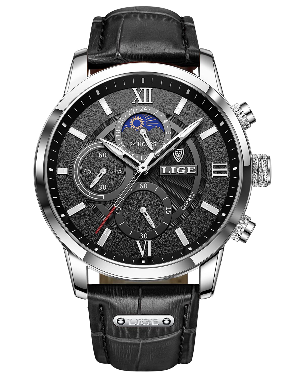 LIGE Men's Casual Analog Quartz Watch - Waterproof Leather Strap Wristwatch for Business, Outdoor & Daily Wear - Perfect for Office, Travel & Gifts