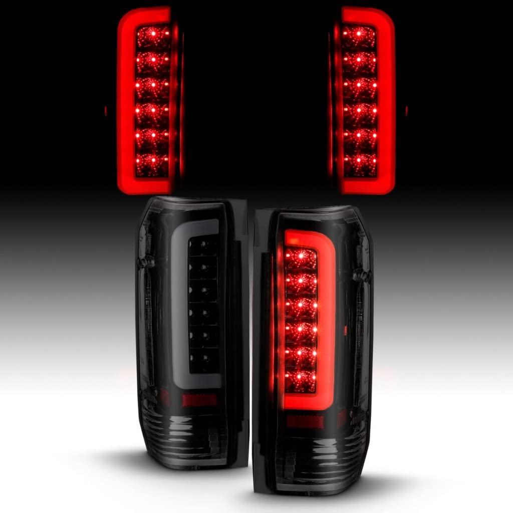 ANZO LED Tail Lights for Ford F-250 1987-1996 - Black Housing with Smoke Lens (Pair) | 311351 | Upgrade Your Truck's Style & Safety for Night Driving