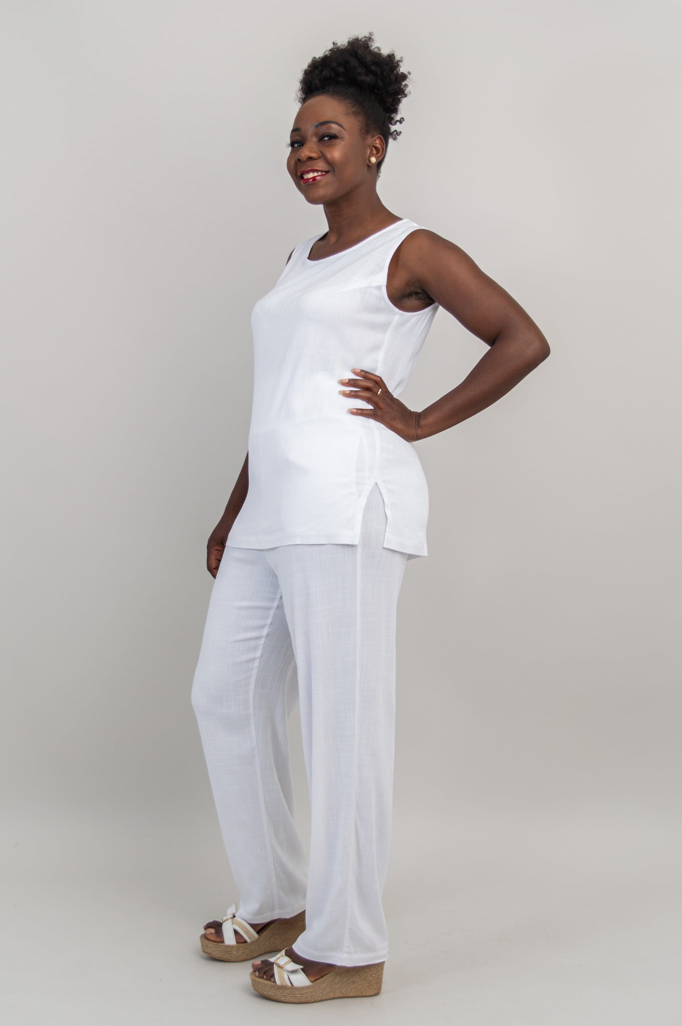 Dena Tank Top for Women - Soft White Linen Bamboo Blend Shirt - Perfect for Summer, Casual Wear & Layering