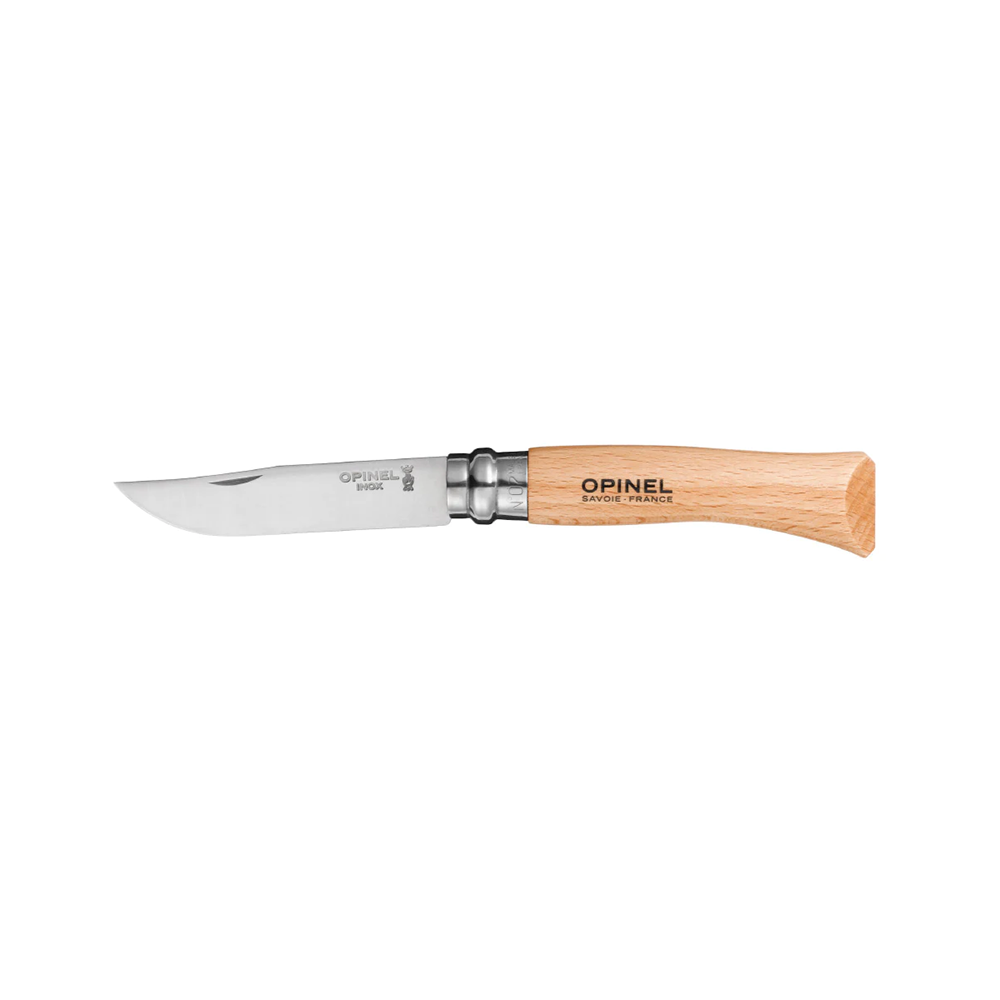Opinel No.08 Folding Pocket Knife - Stainless Steel Blade, Beechwood Handle, 9cm (3.5