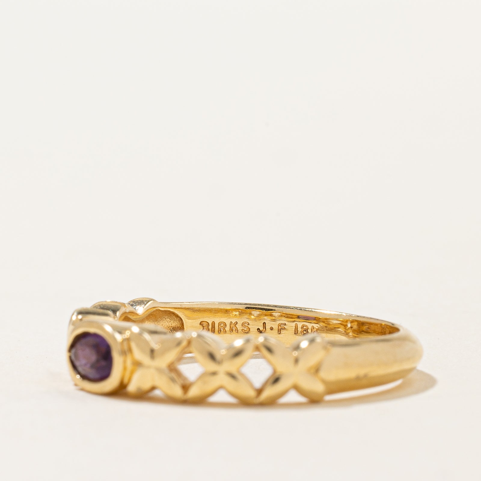Birks Bezel Set Amethyst Ring | 0.15ct Natural Gemstone | Size 7.5 | Women's Elegant Jewelry for Engagement, Anniversary & Everyday Wear