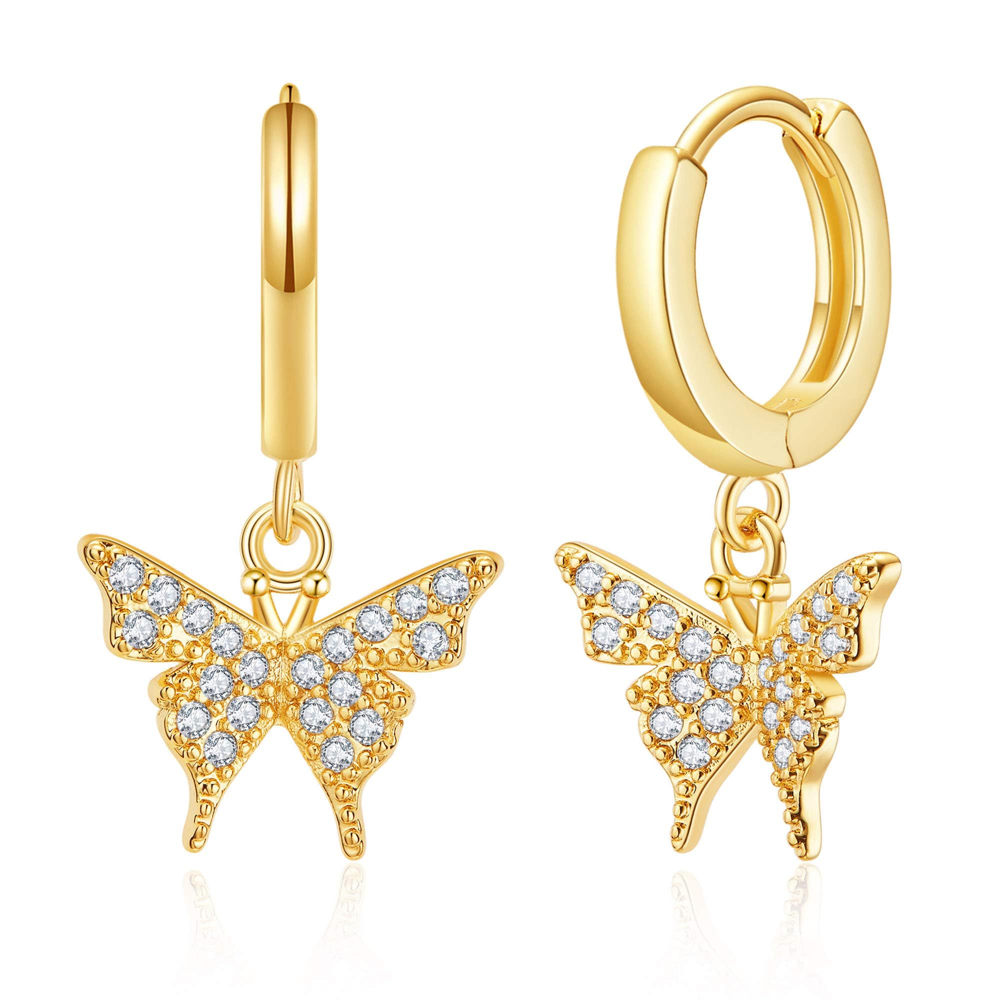 SANNYRA 14K Gold Plated Huggie Earrings for Women - Beach Sea Drop Dangle Earrings with Starfish, Butterfly, Moon & Seashell Charms - Perfect for Summer Vacation, Beach Wedding & Boho Fashion Accessories