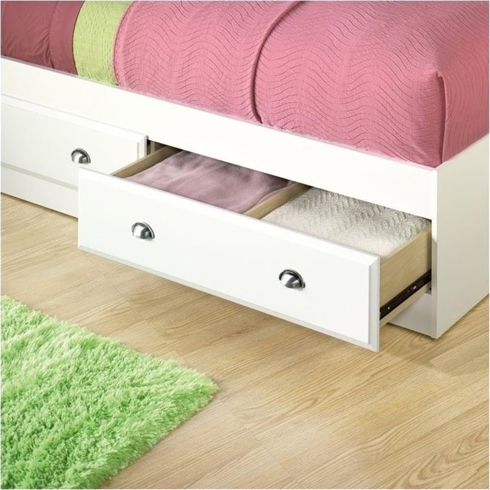 Pemberly Row Twin Size Bed Frame with 2 Drawer Storage - Classic Soft White Finish for Kids & Guest Rooms | Space-Saving Bedroom Furniture for Small Spaces