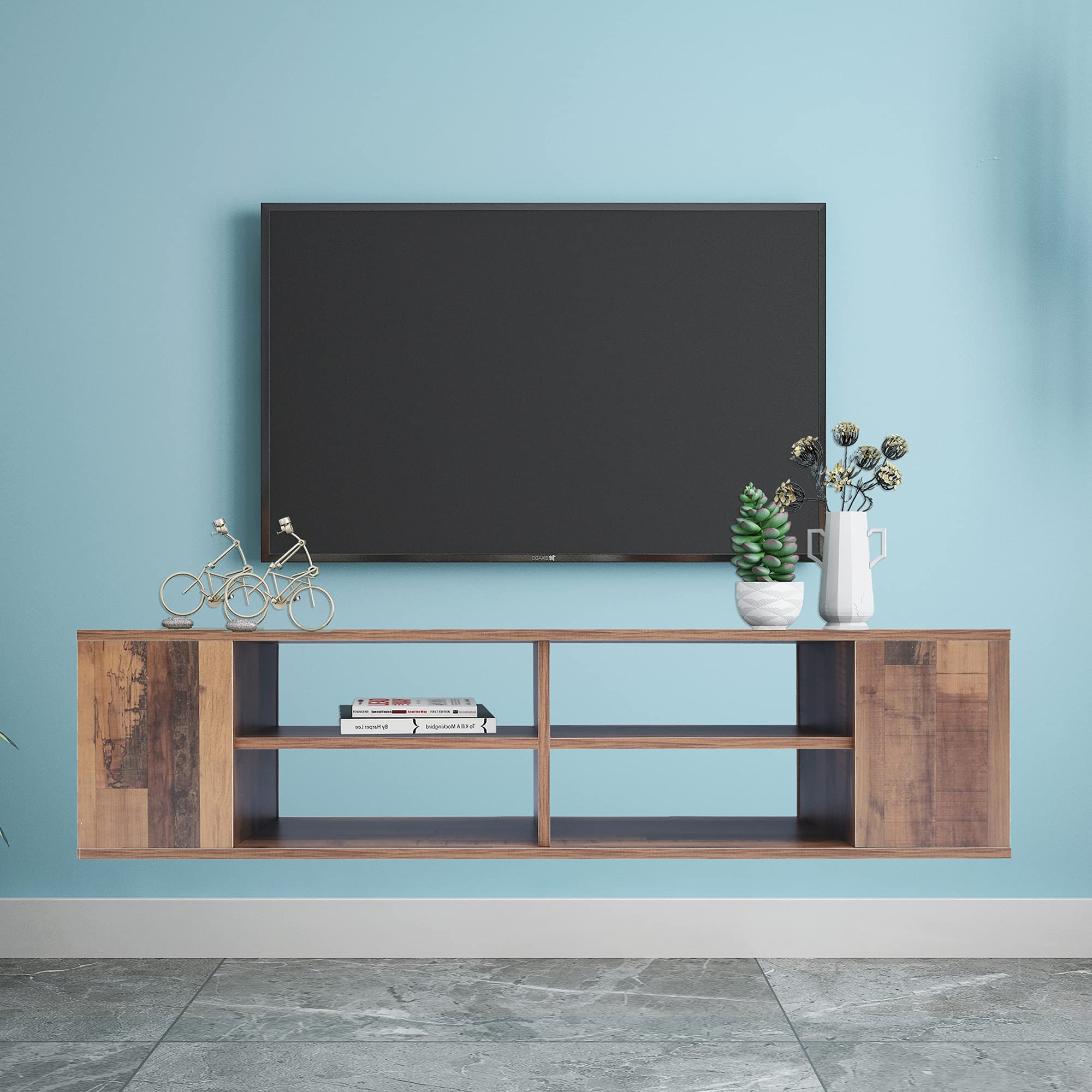 Wall Mounted Media Console - Floating TV Stand with Adjustable Height & Component Shelves - Modern Entertainment Center for Living Room, Bedroom & Home Theater - $149.9