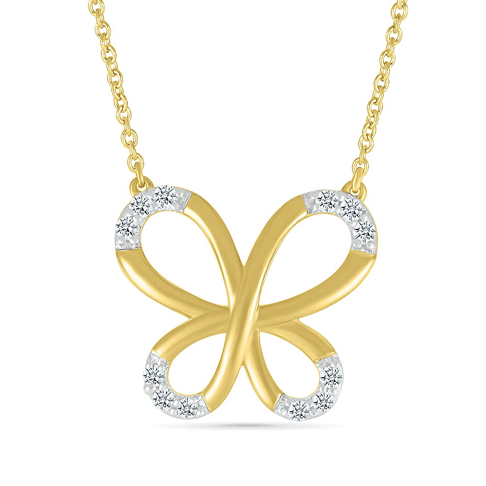 10kt Yellow Gold Round White Diamond Butterfly Necklace for Women - 1/10 CTTW Elegant Jewelry Gift for Her - Perfect for Anniversaries, Birthdays & Special Occasions