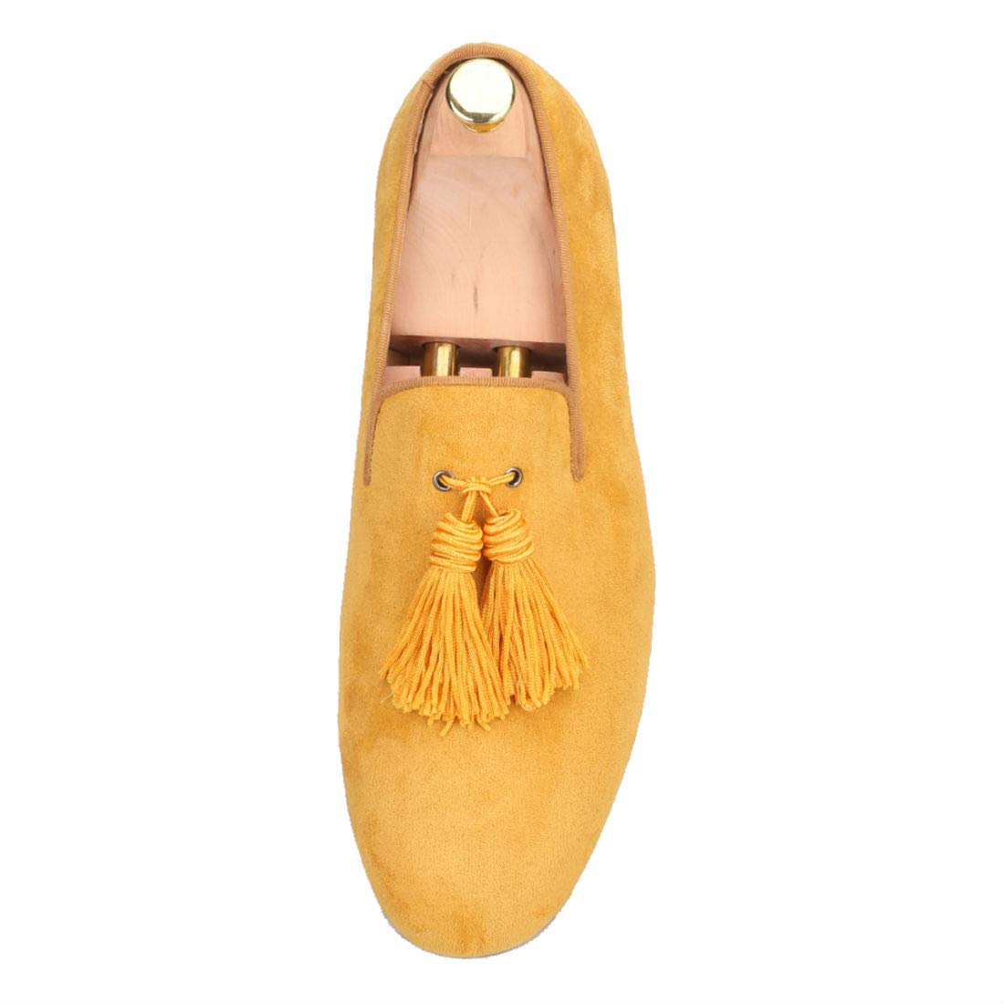 FERUCCI Men's Yellow Gold Suede Loafers with Big Tassel - Comfortable House Slippers for Indoor/Outdoor Wear, Perfect for Lounge, Travel & Gift Giving