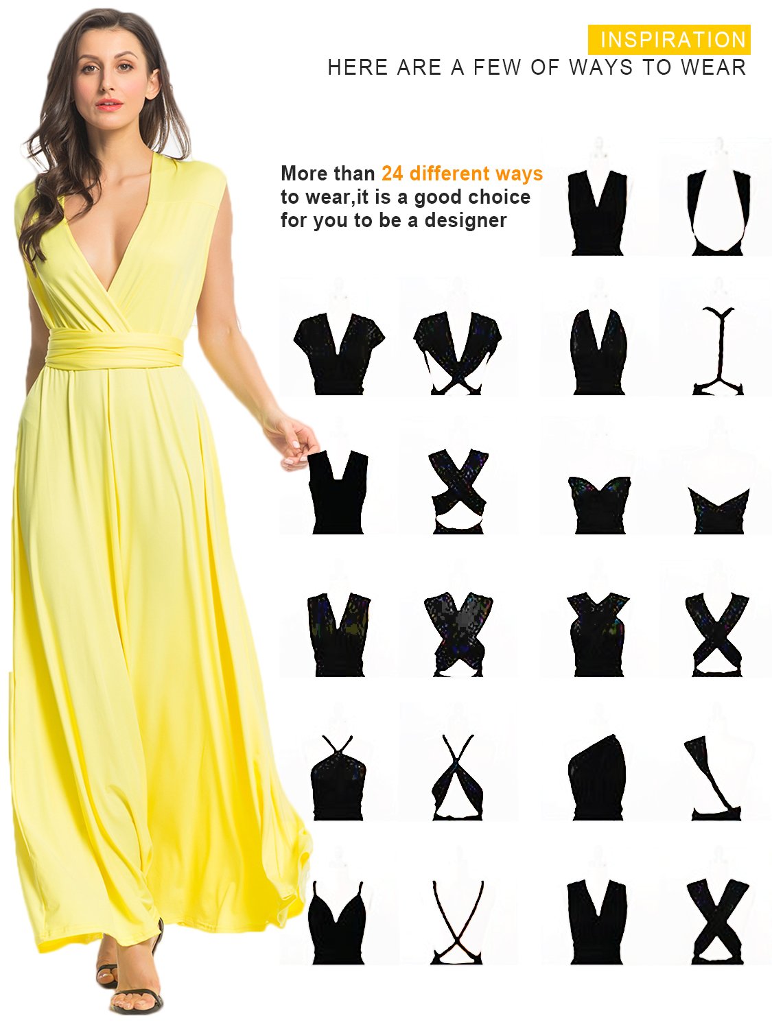 PERSUN Women's Convertible Multi-Way Wrap Maxi Dress - Long Party Grecian Dresses for Wedding, Beach & Evening Occasions