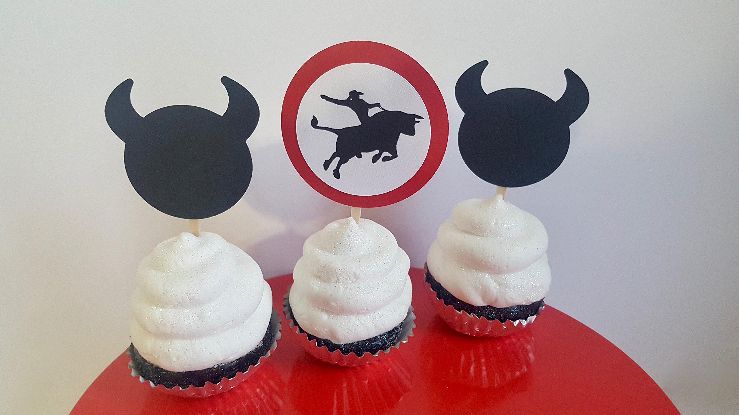 Bull Rider Cupcake Toppers - Western Theme Cowboy Party Decorations for Birthday Cakes, Baby Showers & Rodeo Events