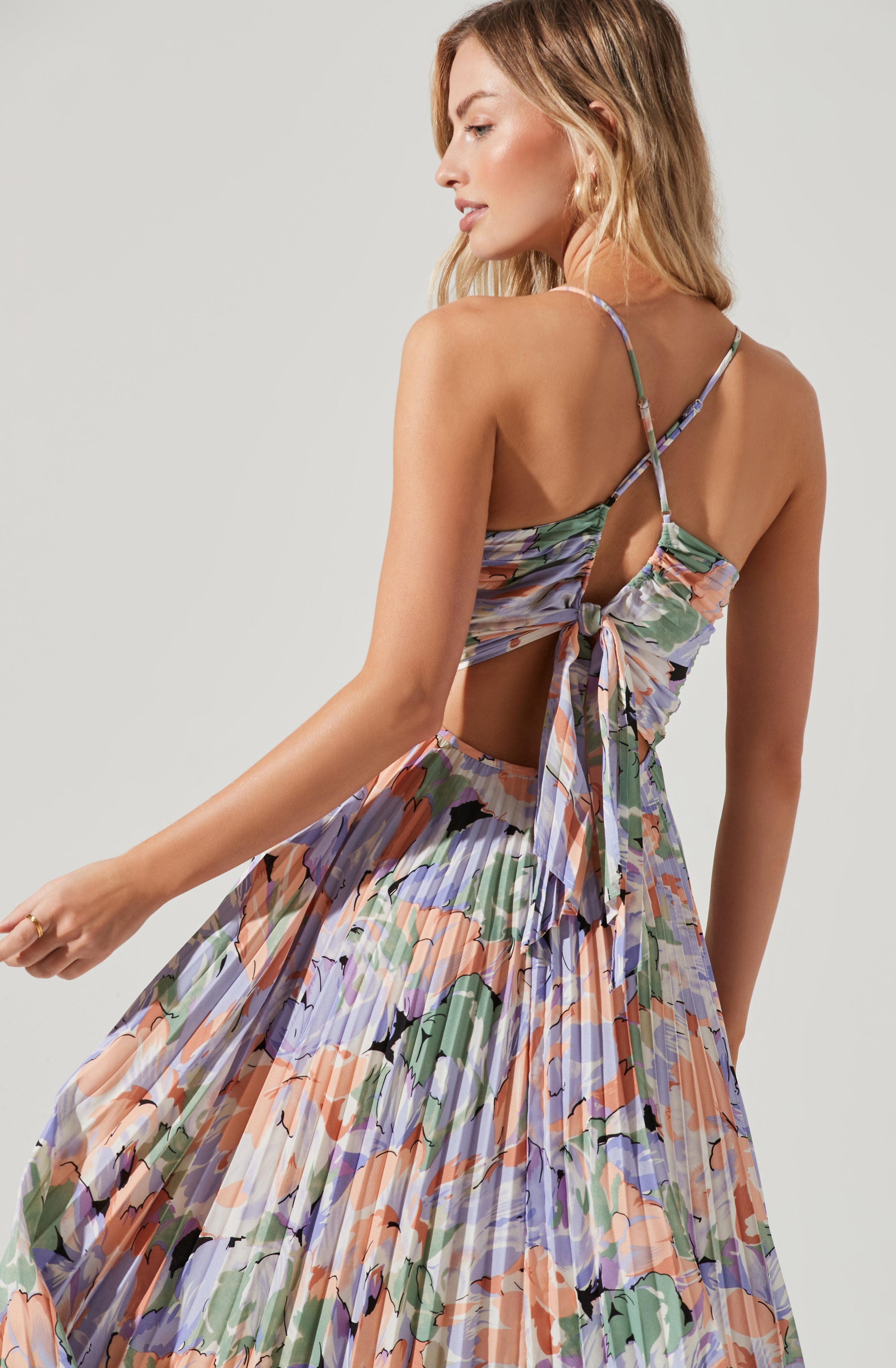 Blythe Floral Plisse Midi Dress for Women - Summer Flowy Ruffled Party Dress - Perfect for Weddings, Garden Parties & Date Nights