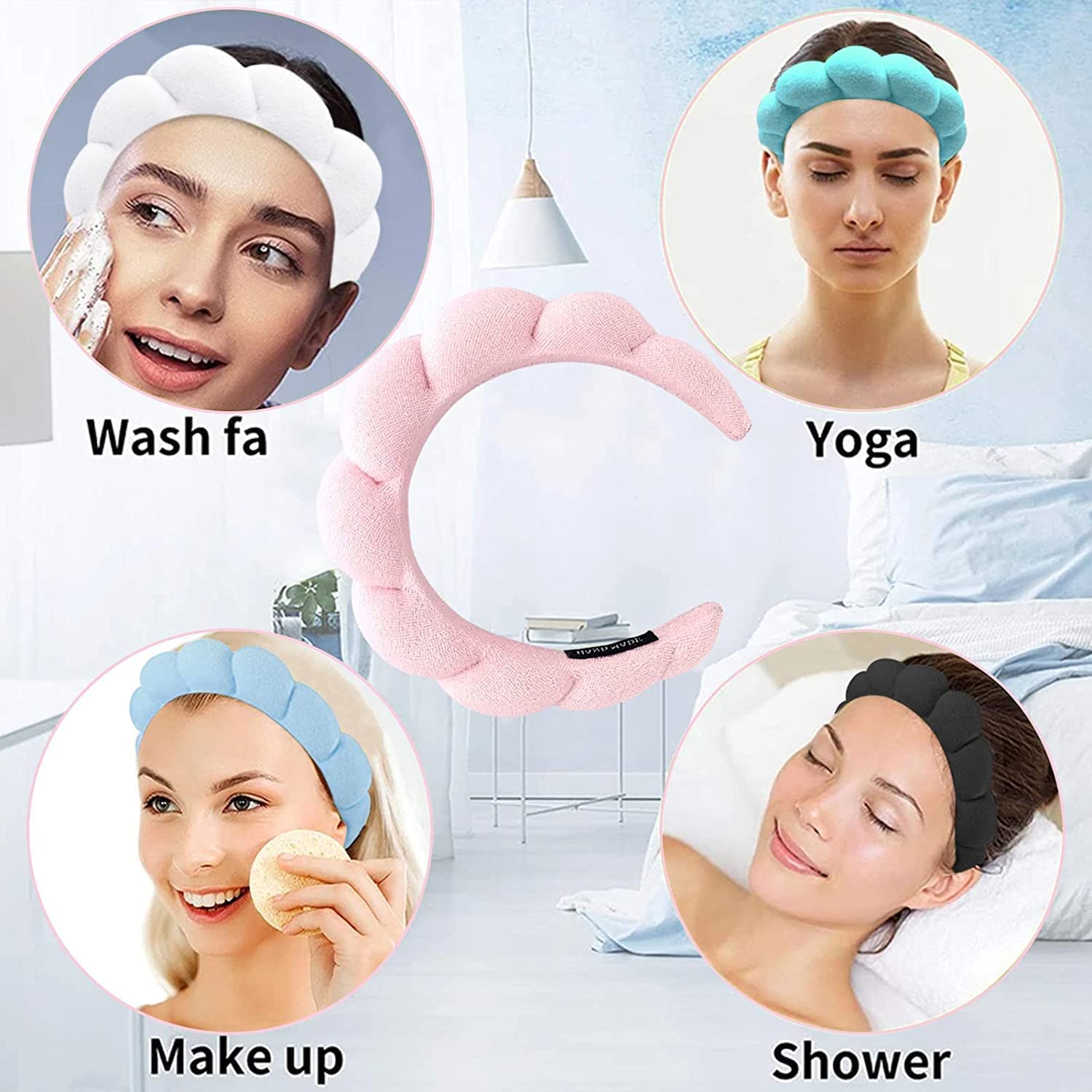 Mimi and Co Women's Spa Headband - Soft Terry Cloth & Sponge Fabric for Skincare, Makeup, Face Washing & Shower - Black Headband for Relaxing Spa Days, Home Beauty Routines & Skincare Treatments