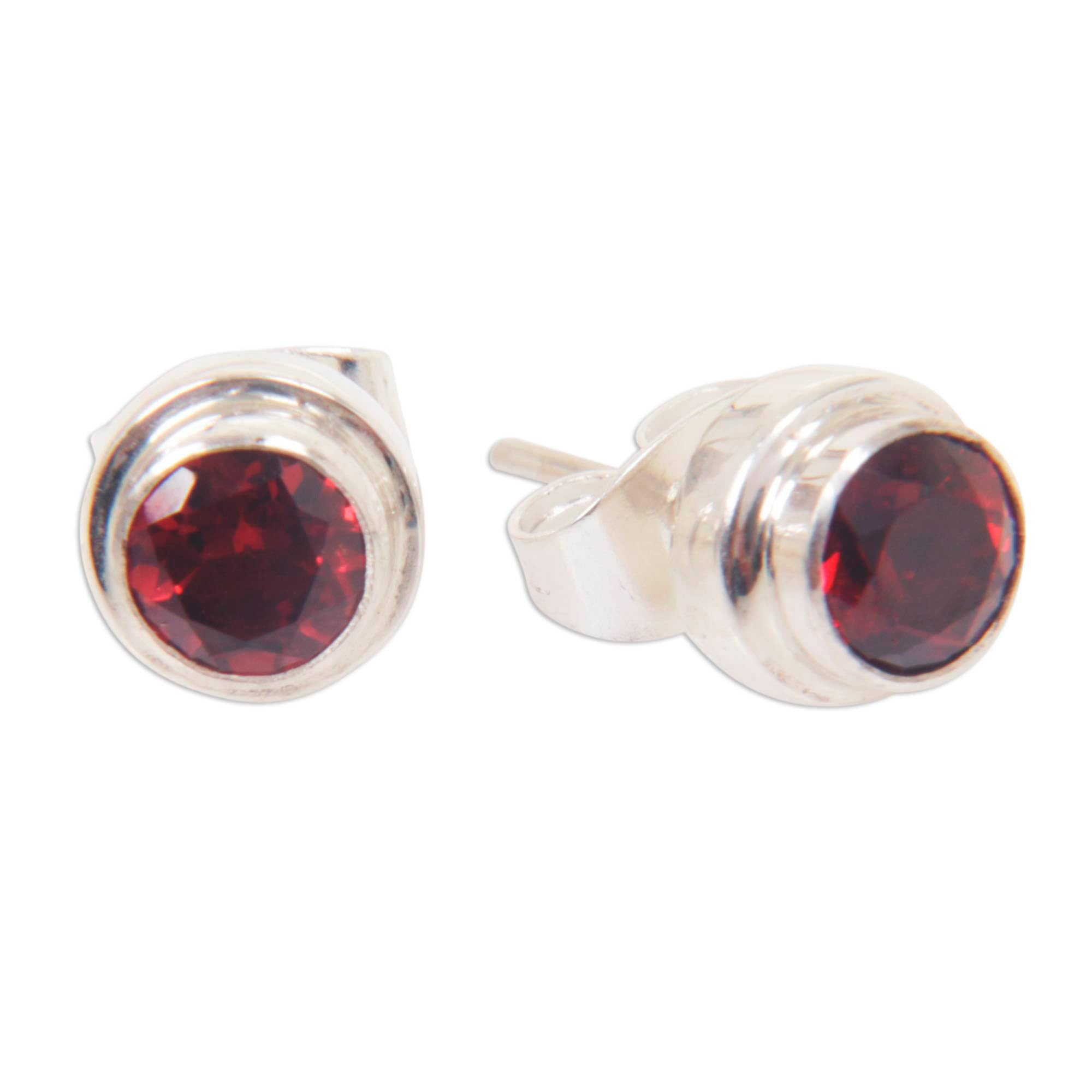 Handmade Garnet Stud Earrings .925 Sterling Silver - Bali Artisan Jewelry, January Birthstone Gift for Women | Perfect for Weddings, Anniversaries & Everyday Wear