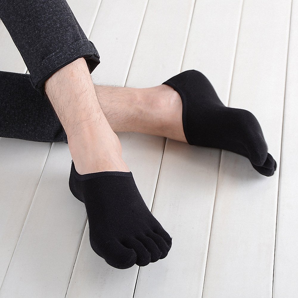 Breathable Cotton Toe Socks for Men - 5 Finger Running Socks (Black & Grey, 4 Pairs) - UK Sizes 6-10/10-12 - Perfect for Yoga, Barefoot Shoes & Outdoor Activities