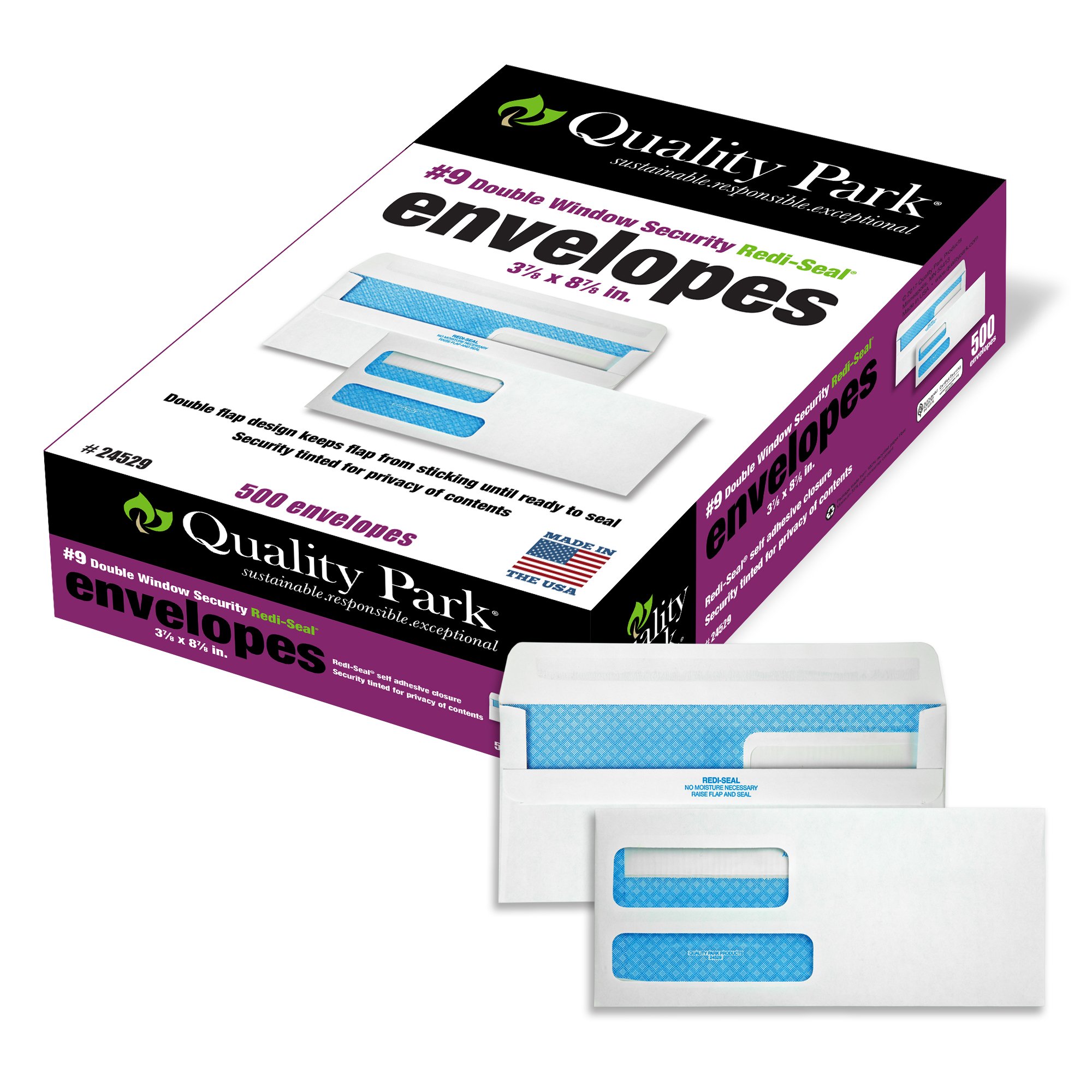 Premium #8 5/8 & #9 Double-Window Security Envelopes - Self Seal, 24 lb White (500/Box) - Ideal for Invoices, QuickBooks Statements & Business Mailings - 3-7/8 x 8-7/8 Inches