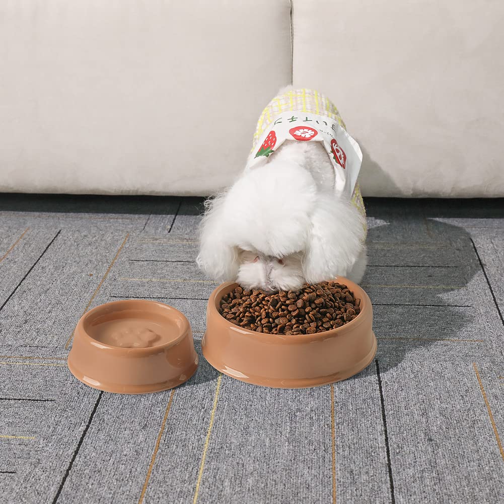 Sweejar Ceramic Small Dog Bowl with Paw Print Design - 9.5oz Slow Feeder Pet Food Dish & Water Bowl for Puppies - Durable Porcelain Pet Bowl for Mealtime (Brown) - Perfect for Small Breed Dogs, Slow Eating Training, and Home Feeding Stations