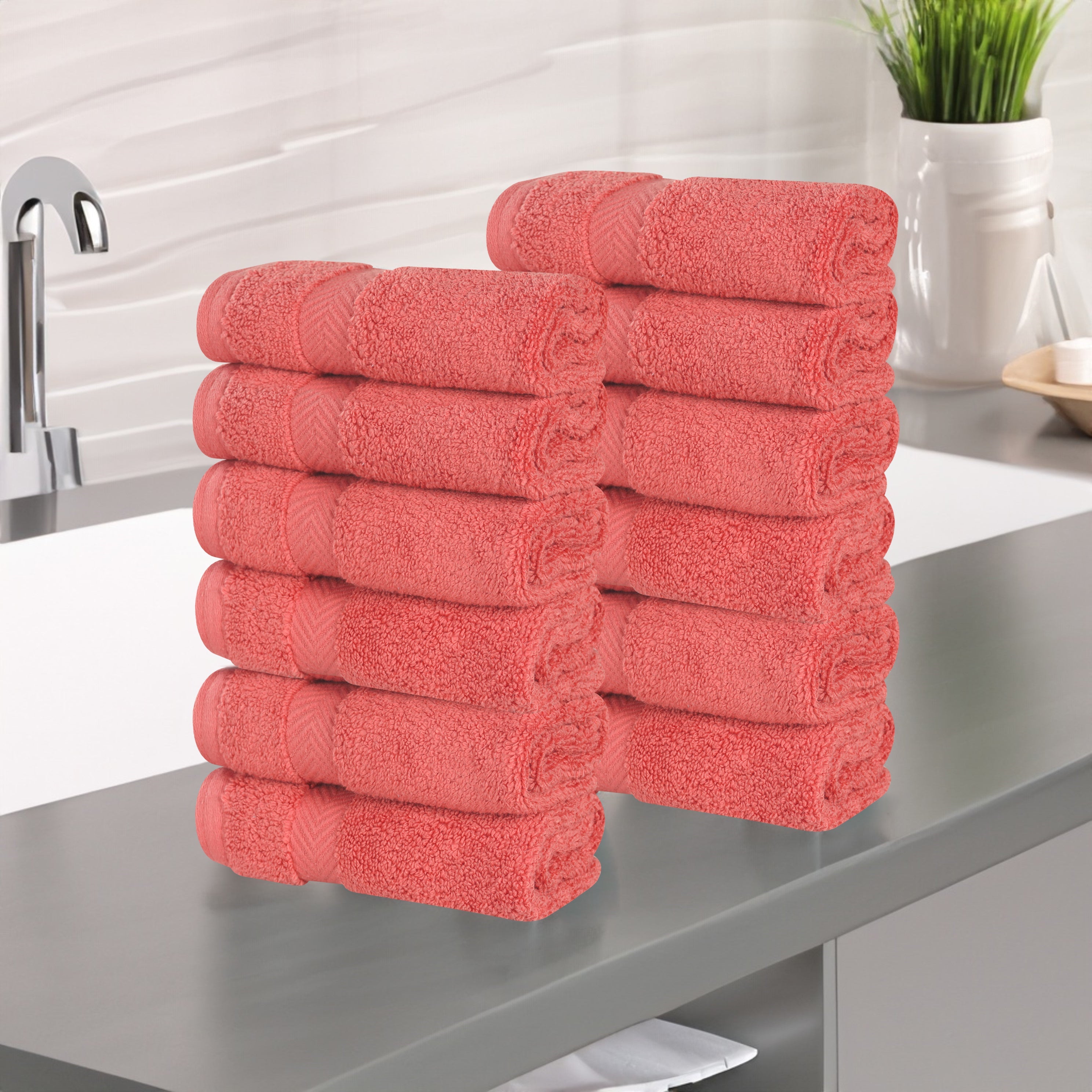 12-Pack Zero Twist Cotton Ultra Soft Face Towels & Washcloths | Gentle for Sensitive Skin | Perfect for Spa, Baby Care & Travel