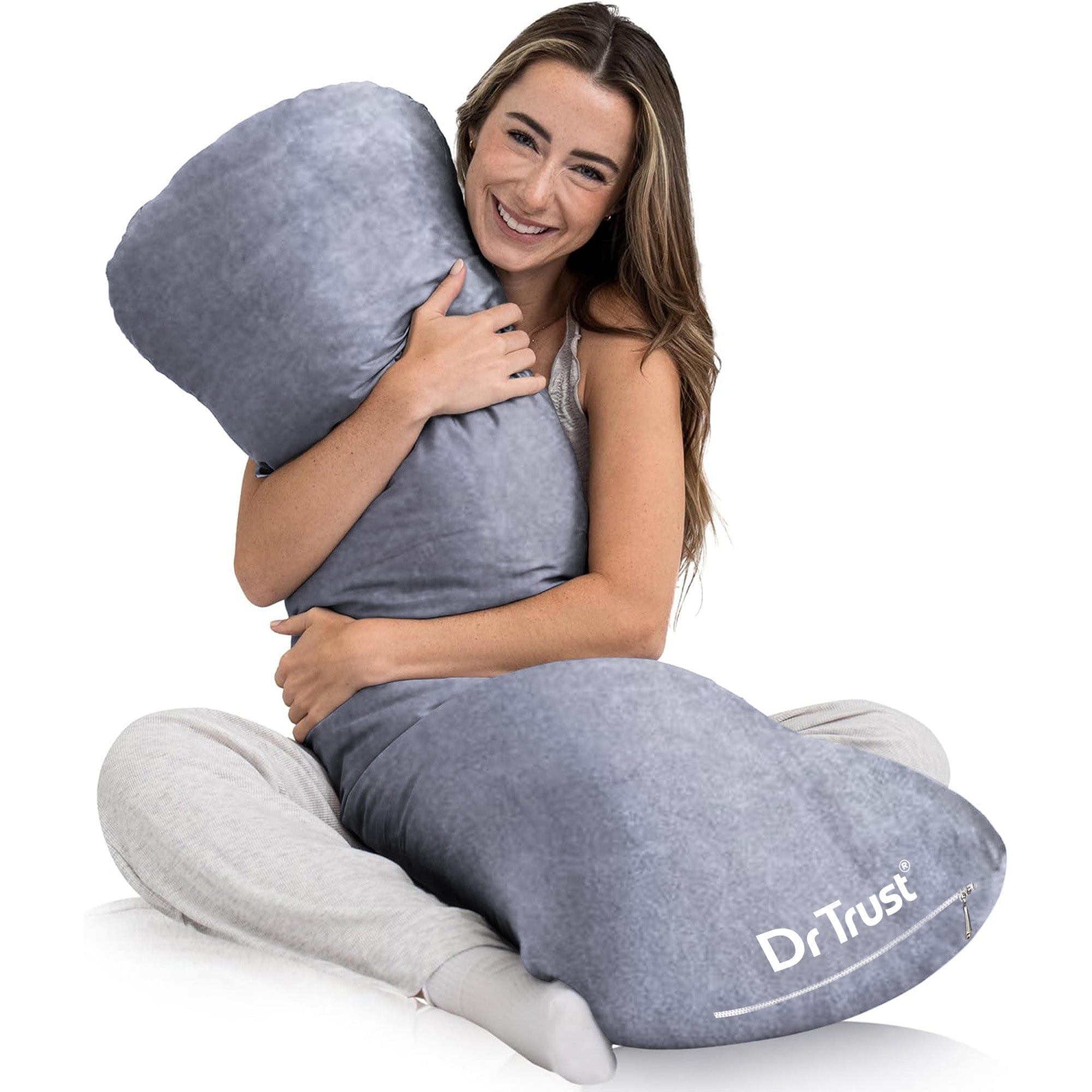 Dr Trust USA 398 Yawnicorn Weighted Cuddle Pillow for Deep Sleep - Large Full Body Support Microfiber Bed Pillow for Adults & Side Sleepers - Velvet Cover 53x16 Inches (Grey) - Perfect for Stress Relief, Anxiety Comfort & Better Sleep at Home or Travel