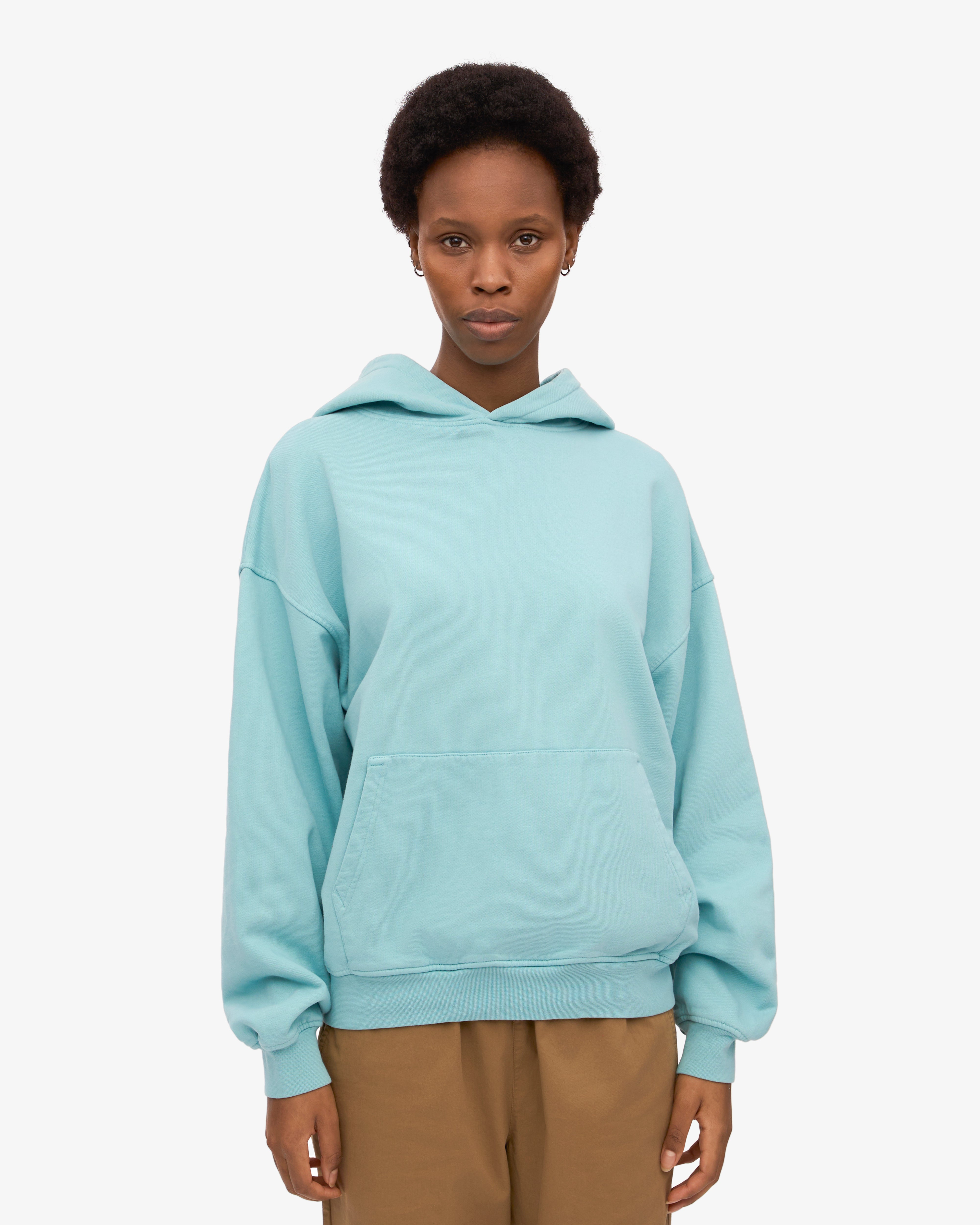 Organic Oversized Hoodie for Women & Men - Soft Teal Blue Pullover Sweatshirt - Cozy Loungewear for Relaxing at Home & Casual Outings