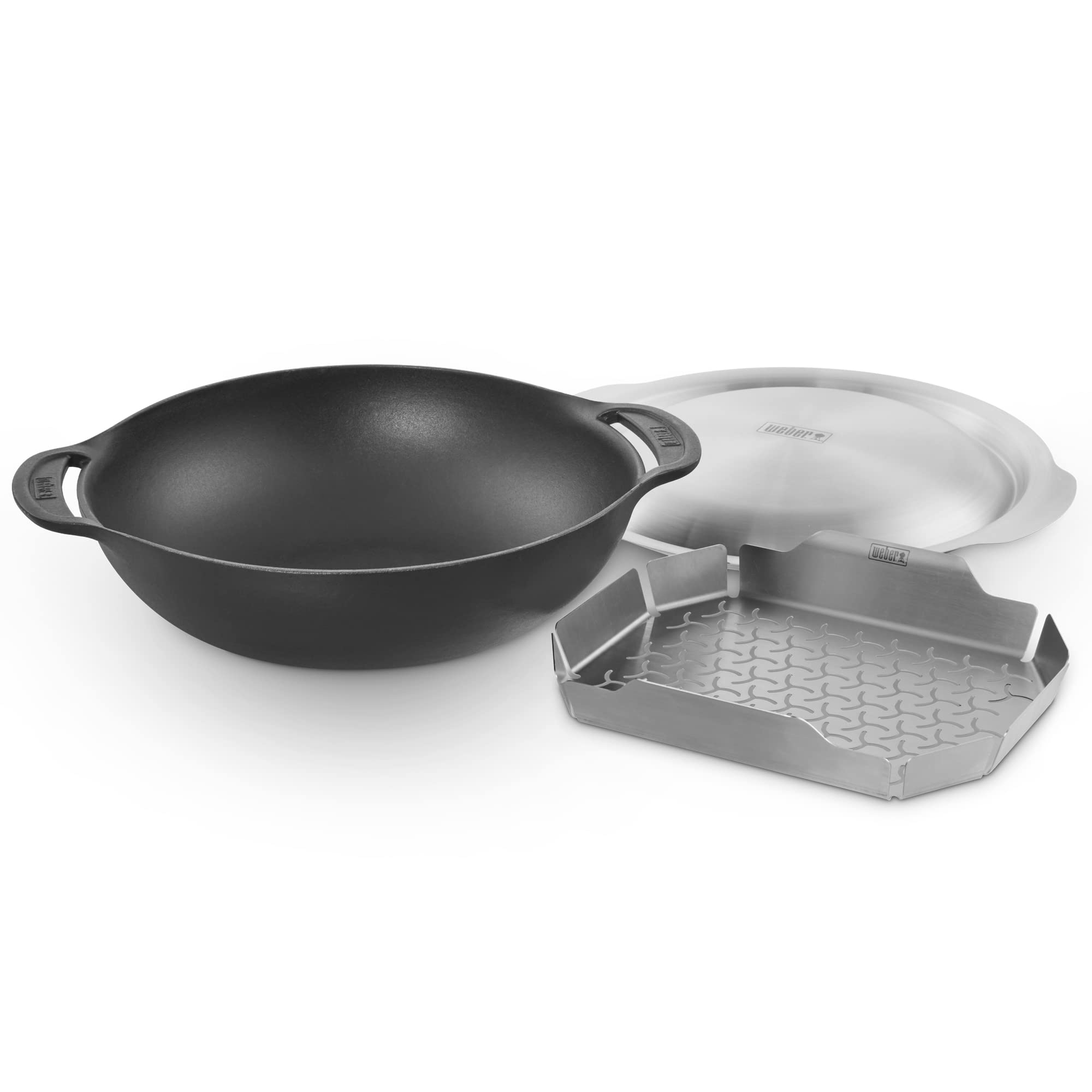 Weber 8856 Cast Iron Gourmet BBQ Wok System with Steam Lid - 40.5 x 35.2 x 14 cm Black - Perfect for Outdoor Grilling, Stir-Frying & Asian-Style Cooking