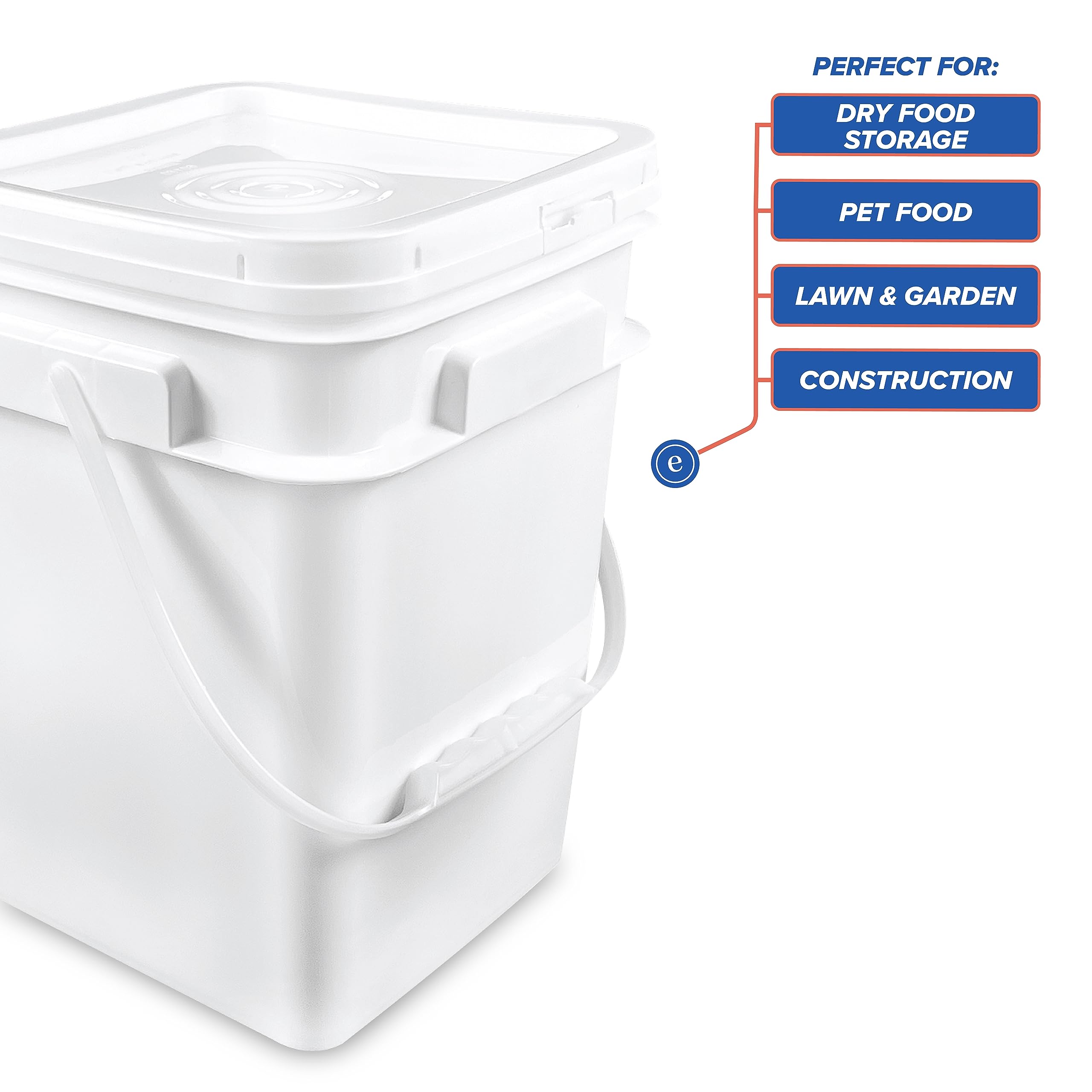 ePackageSupply 4 Gallon Square Bucket with Lid & Plastic Handles - Heavy Duty HDPE BPA-Free Food Storage Pail (3-Pack) - Ideal for Bulk Food Storage, Home Organization & DIY Projects