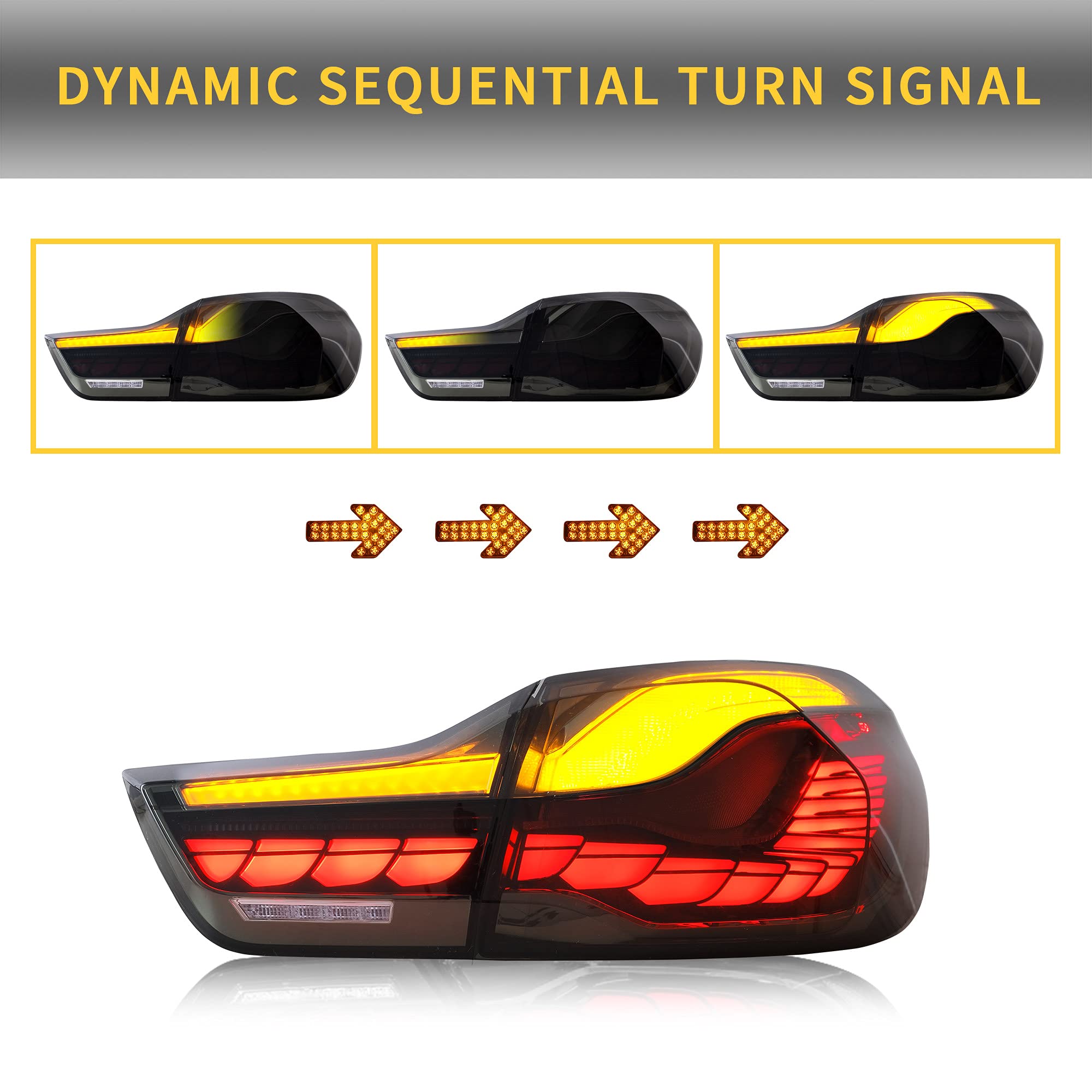 VLAND OLED 4 Series Smoked Tail Lights for BMW M4 GTS F32 F33 F82 F36 F83 (2014-2020) - Dynamic Dragon Scales Running Light - Sedan/Coupe/Convertible Upgrade - Enhance Night Driving Safety & Style