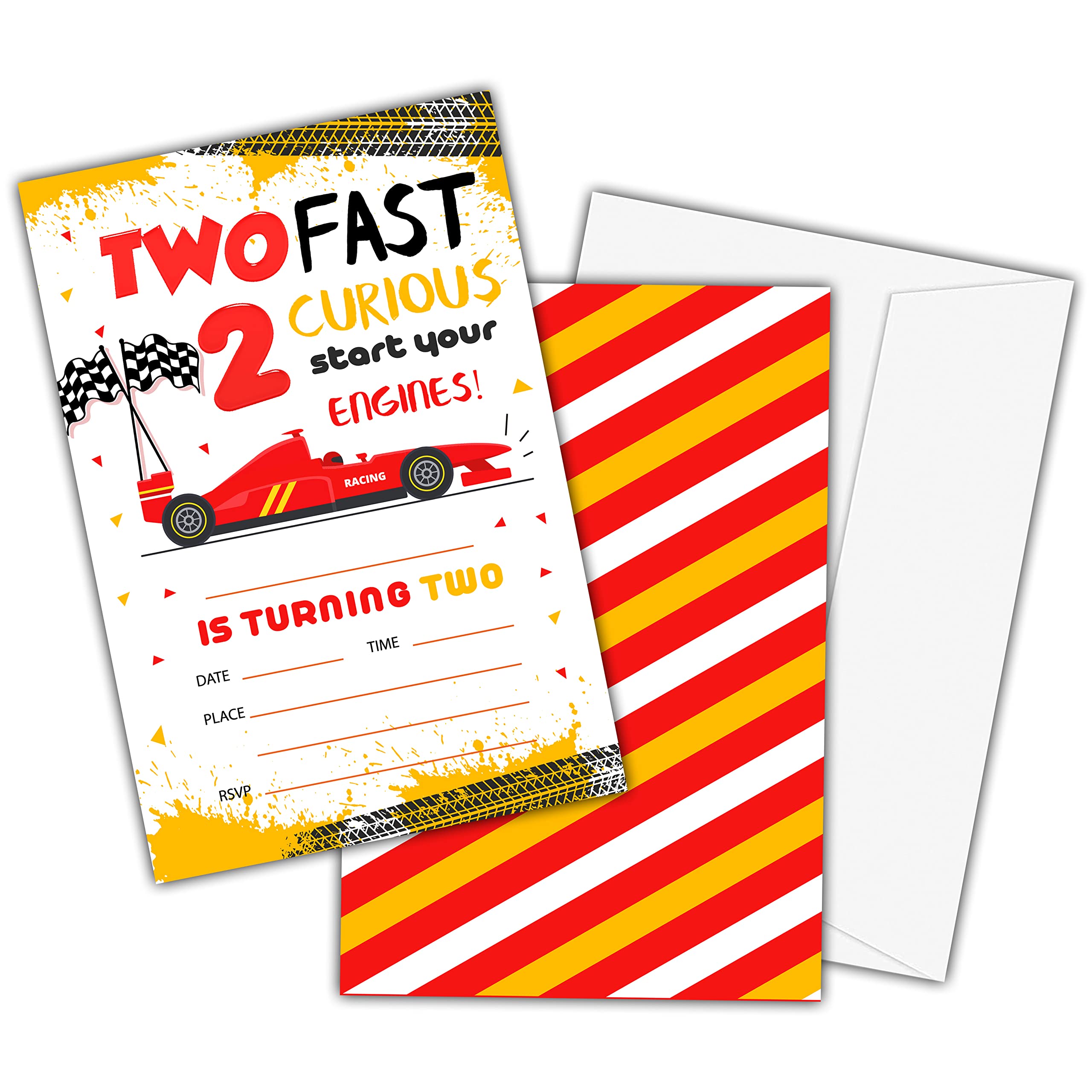 Lesixur 2nd Birthday Party Invitation Cards for Kids - Racing Car Theme, 20 Personalized Cards with Envelopes - Perfect for Birthday Celebrations, Party Decorations & Supplies (D028) | Ideal for Kids' Birthday Parties, Baby Showers & Special Events