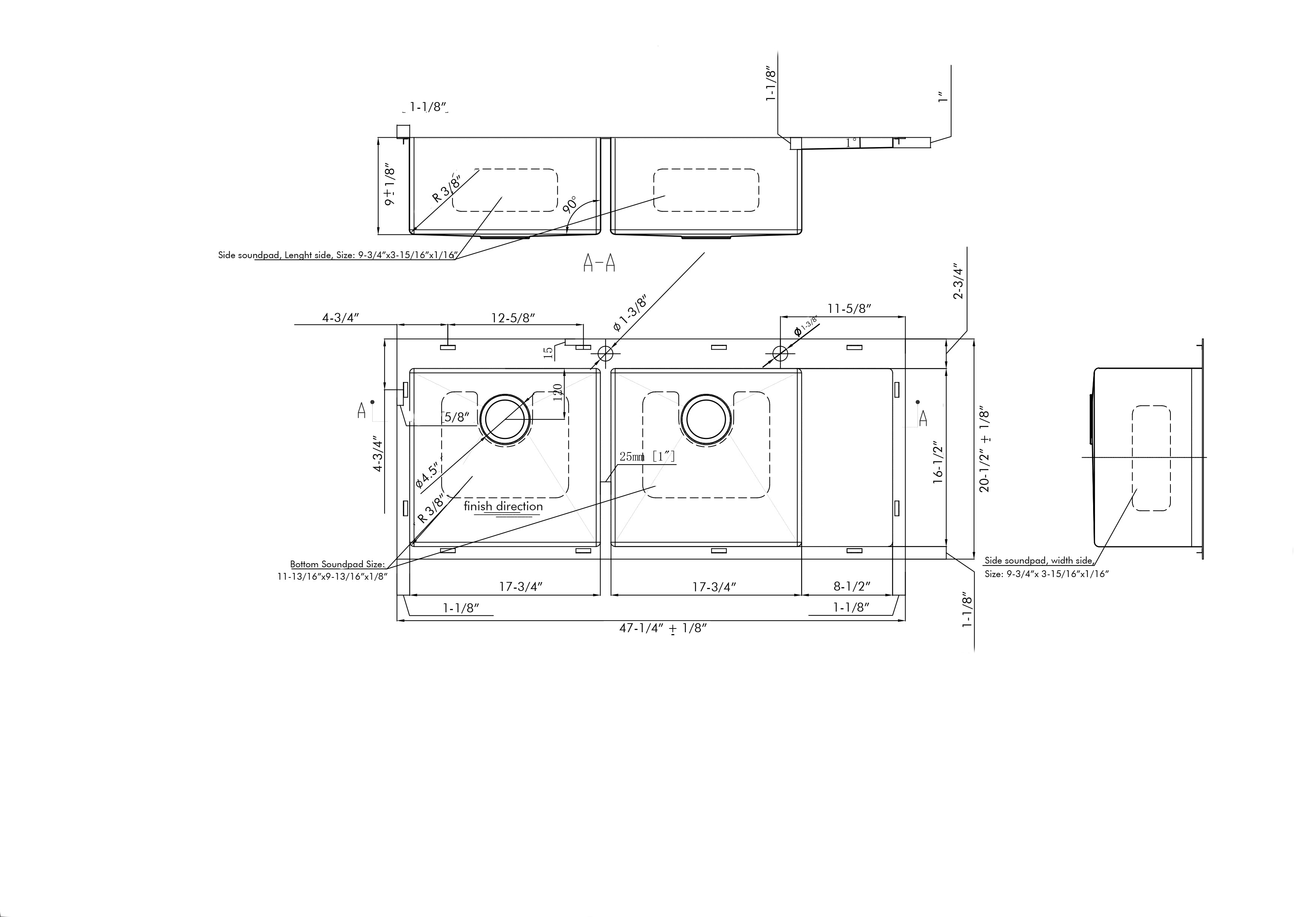 Premium 50/50 Double Bowl Undermount Kitchen Sink 18G Stainless Steel 48