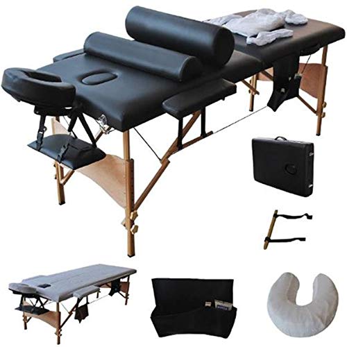 Portable 2-Section Folding Massage Table & Chair Set for SPA, Bodywork, and Home Use - Professional Black Massage Bed for Therapists & Athletes