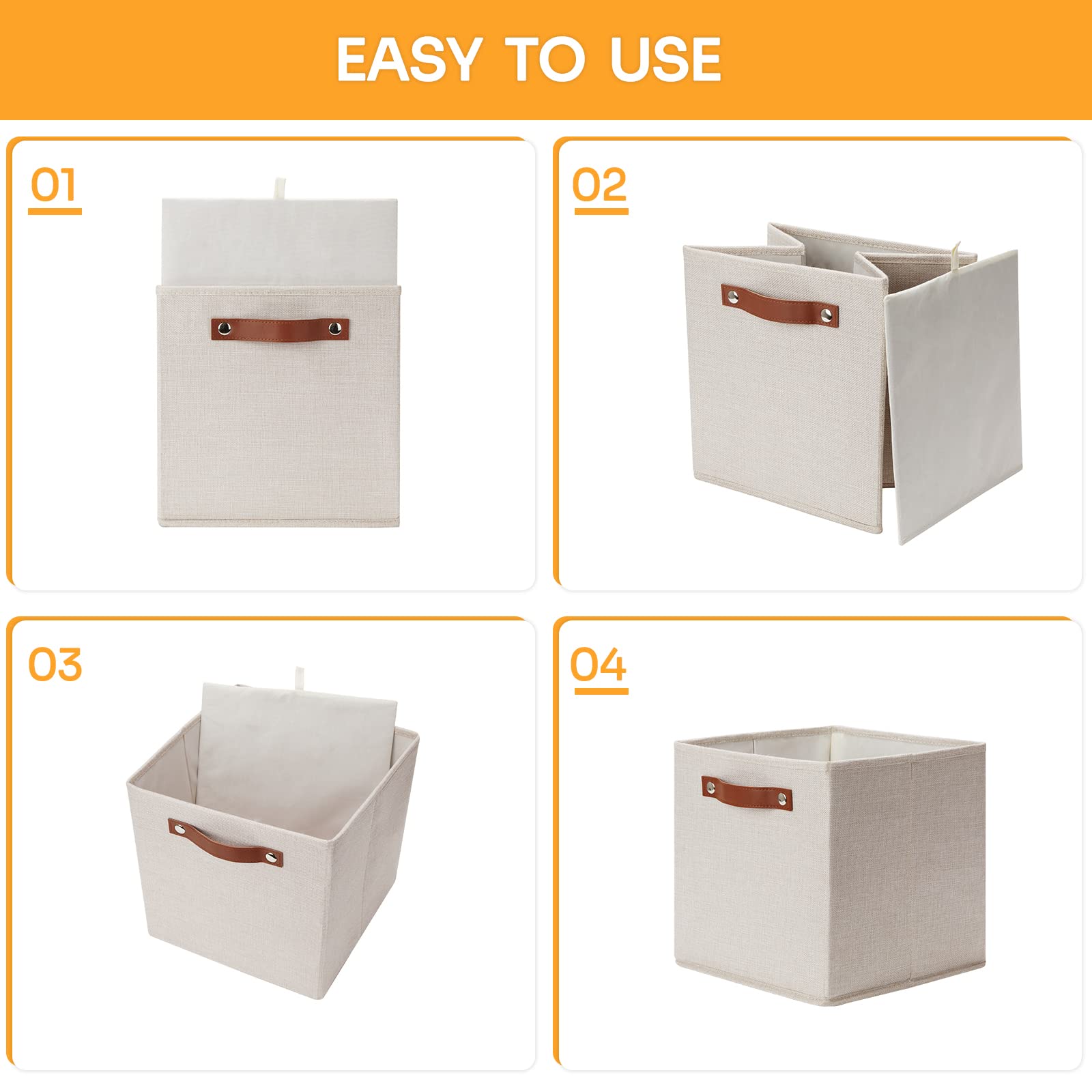 DULLEMELO 6-Pack Foldable Fabric Storage Bins with Handles - 11