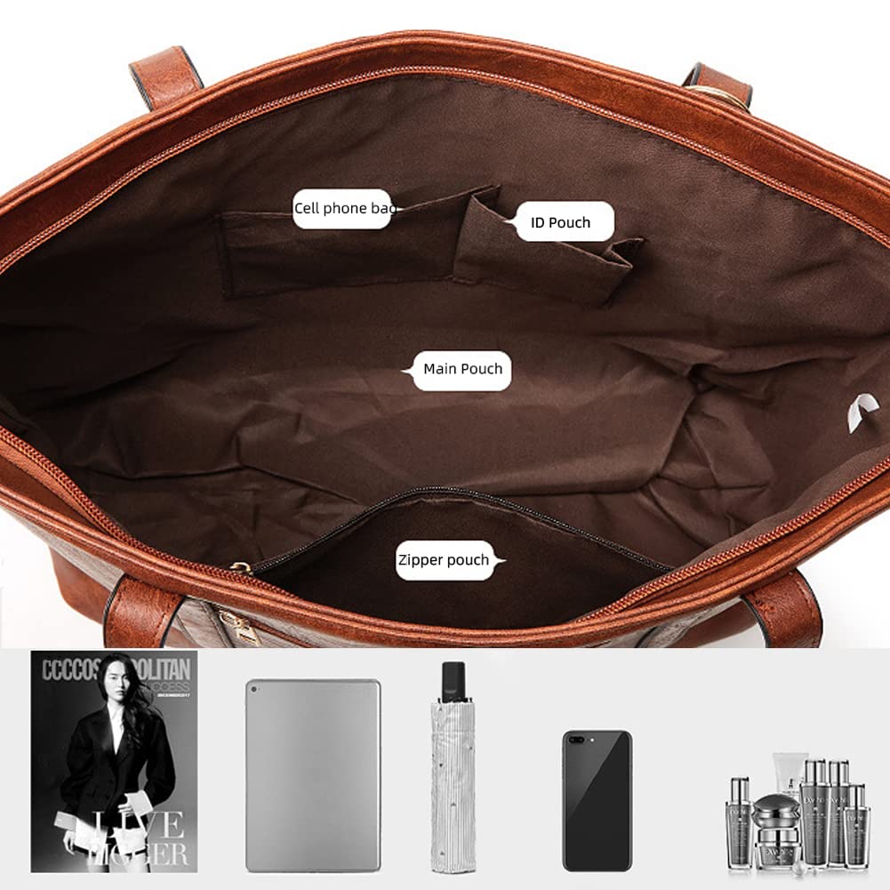 Yohora Women's Retro Leather Tote Bag - Large Capacity Shoulder Handbag for Work, Commute & Travel | Stylish Top Handle Purse for Everyday Use, Office & Shopping