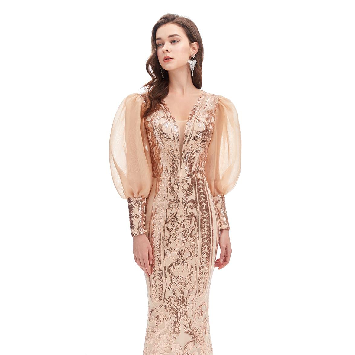Sparkly Sequin Mermaid Evening Dress for Women - Long Sleeve Prom Gown with Puff Sleeves, Elegant Pageant & Formal Ball Gown - Perfect for Prom Night, Homecoming, Wedding Guest & Special Occasions