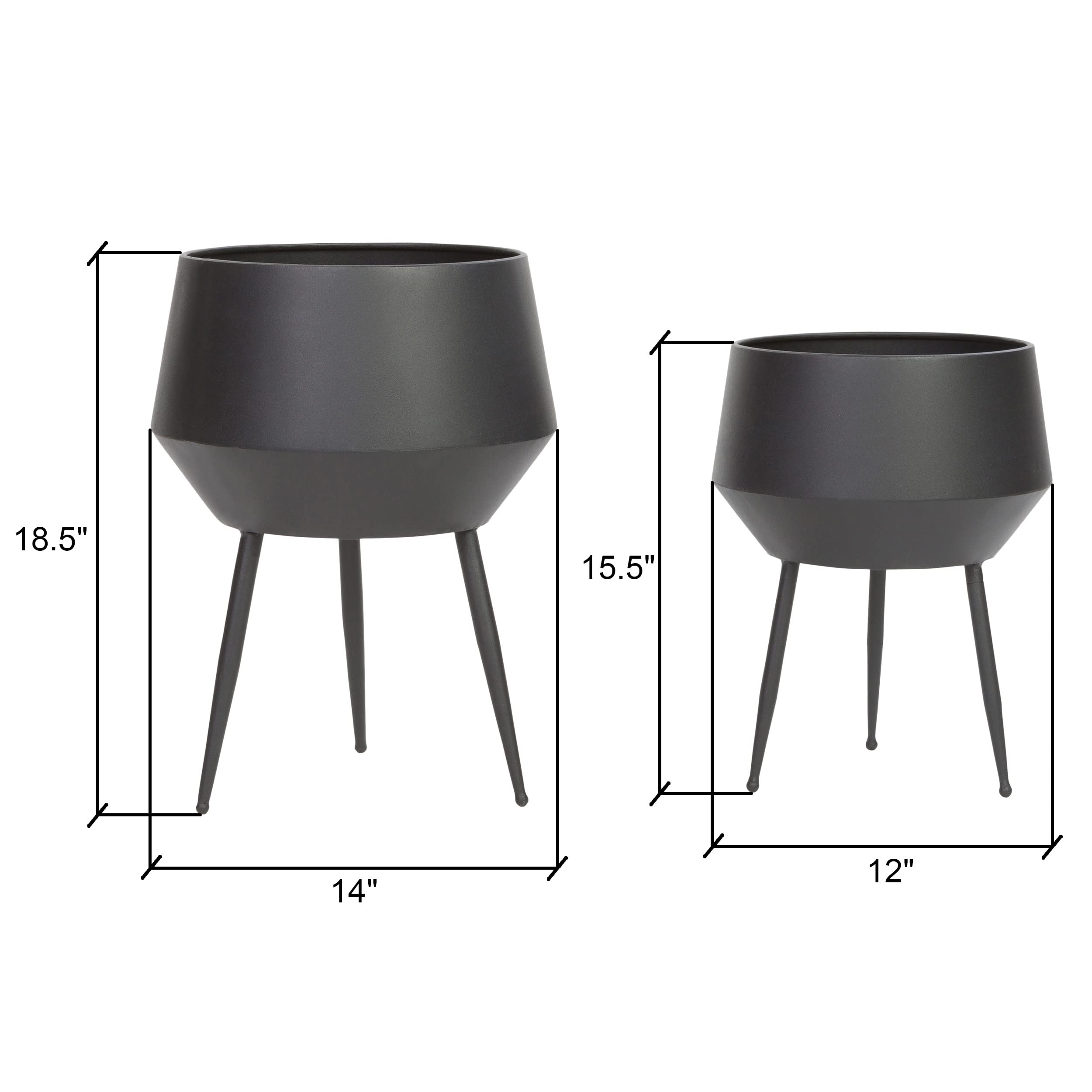 Huxley Mid Century Modern Planters - Black (Set of 2) | Indoor Outdoor Flower Pots for Home Decor, Living Room, Patio, Garden | Ceramic Plant Pots with Drainage Hole