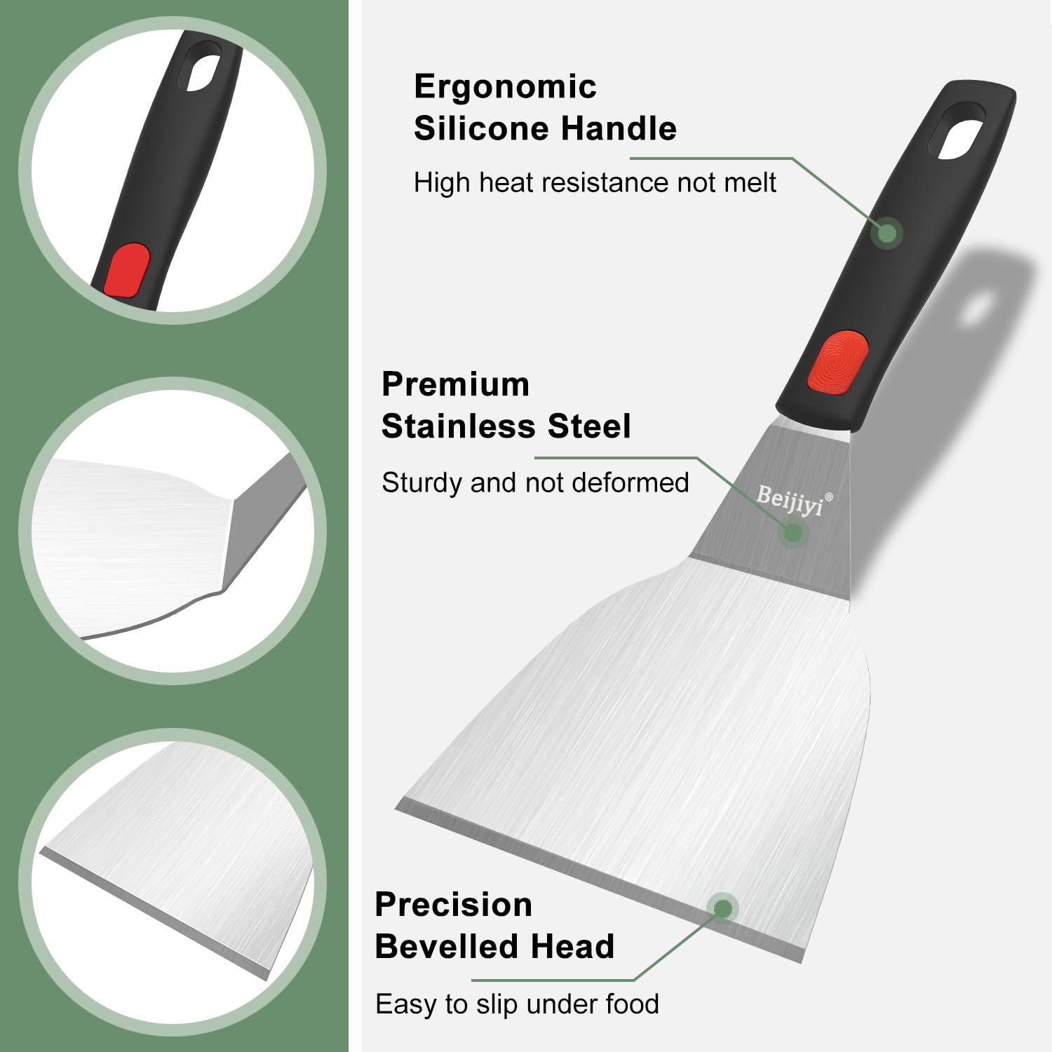 Premium Stainless Steel Spatula Set - Heavy Duty Metal Turner for Cast Iron Skillet & Griddle with Heat-Resistant Silicone Handle - Perfect for Pancakes, Burgers, Eggs & Fish - Ideal for Grilling, Flipping & Cooking in Kitchen, Camping & Outdoor BBQ