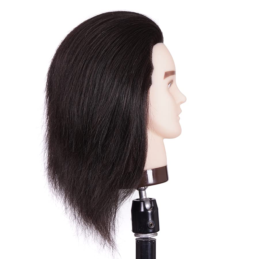 100% Human Hair Male Training Head for Hairdressers - Professional Mannequin Head for Cutting, Styling & Practice with Clamp Stand (Black) | Perfect for Salon Training, Barber School & Home Hairdressing Practice