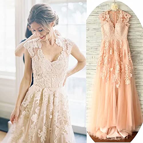 Vintage Lace Wedding Dress for Women – Cap Sleeves Boho Bridal Gown – Perfect for Beach Weddings, Garden Ceremonies & Romantic Boho Chic Style